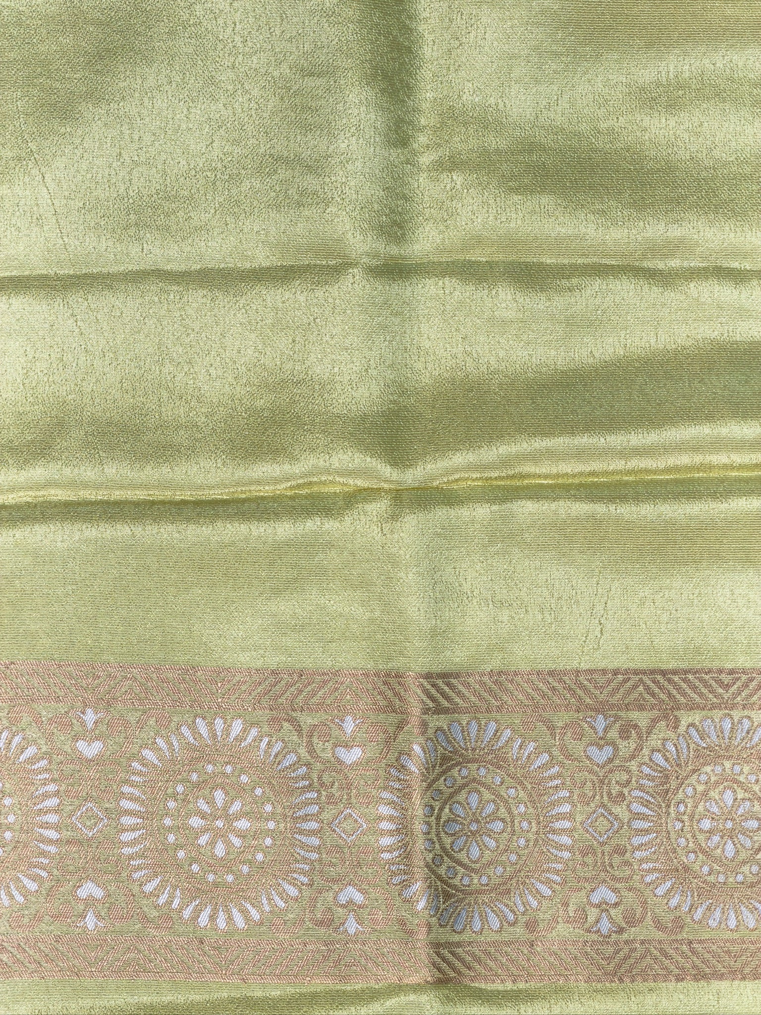 UTSAV BANARAS 428: Pastel Lime Green Tissue Silk Saree with Gold & Silver Zari Floral Paisley Weaving