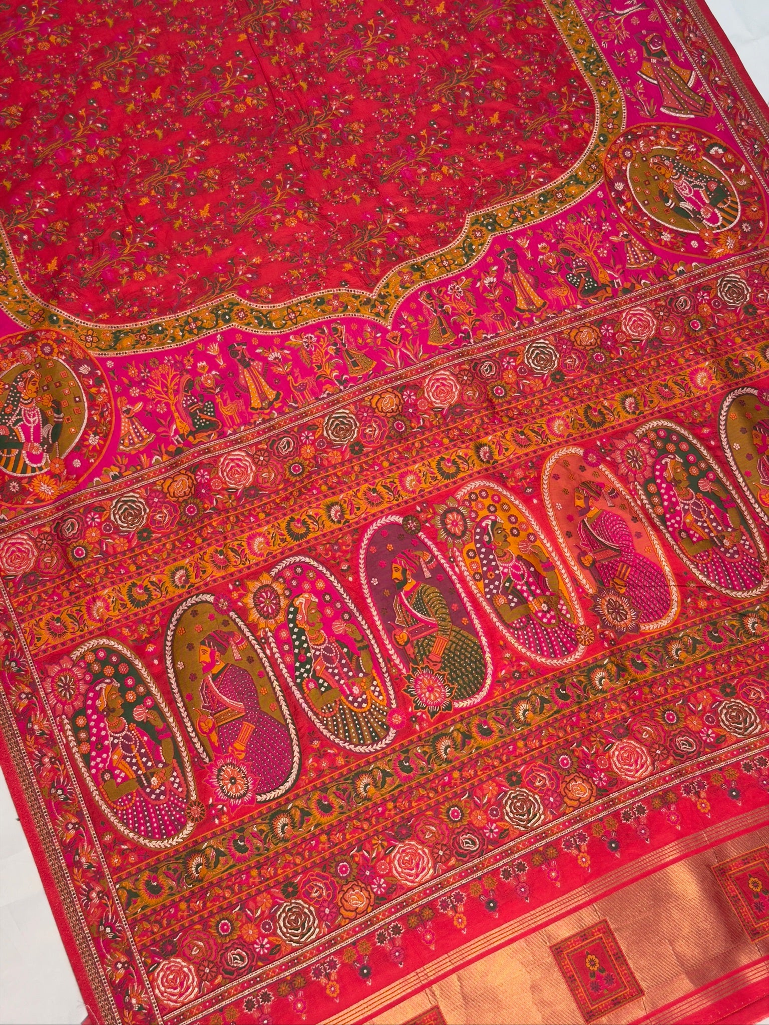 UTSAV BANARAS 444: Royal Red Pashmina silk saree with Gold Zari & Meenakari Heritage Pallu