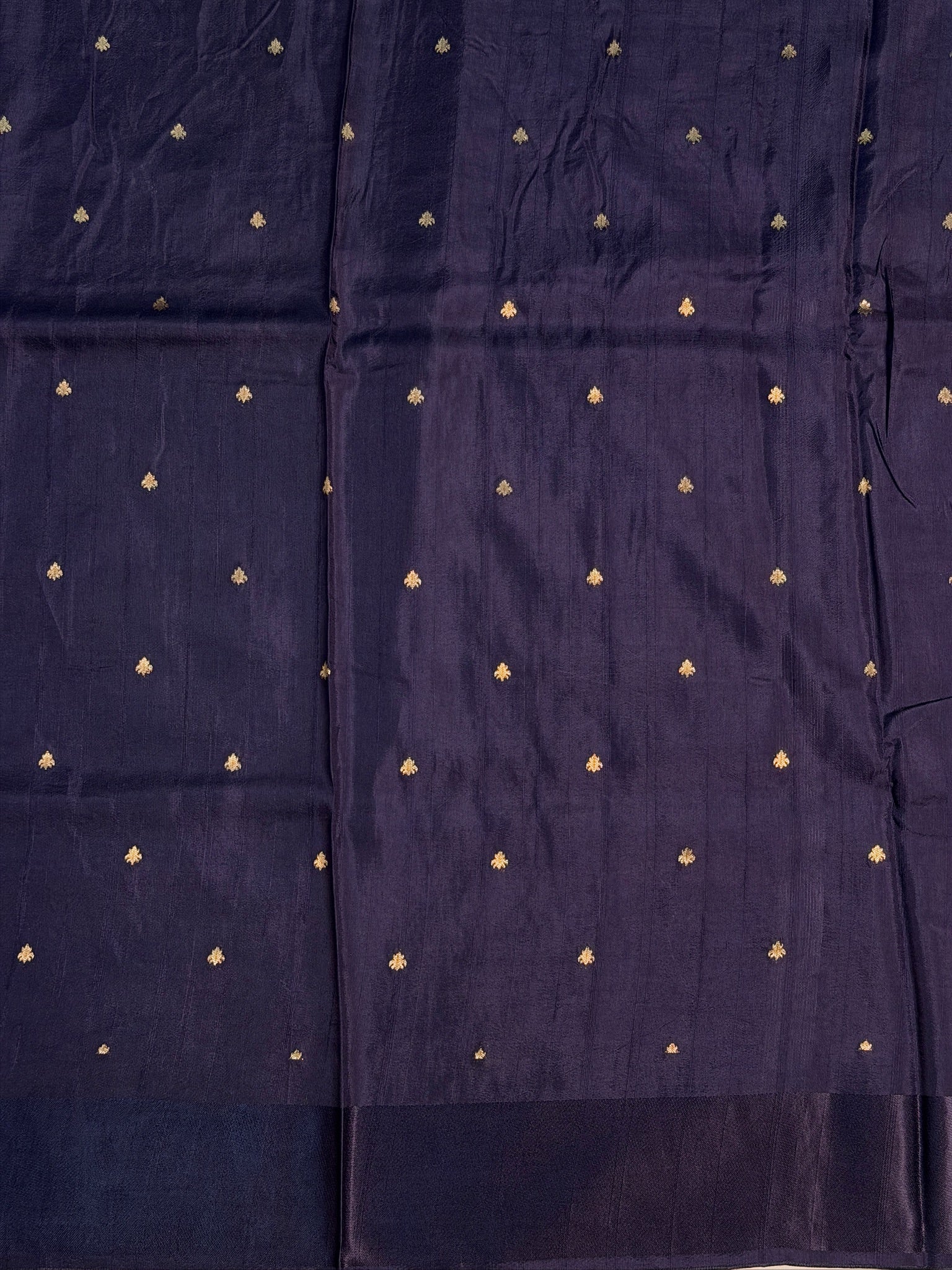 UTSAV BANARAS 434: Royal Midnight Blue Mulberry Silk Saree with Gold Zari Banarasi Border & Meenakari Floral Butis