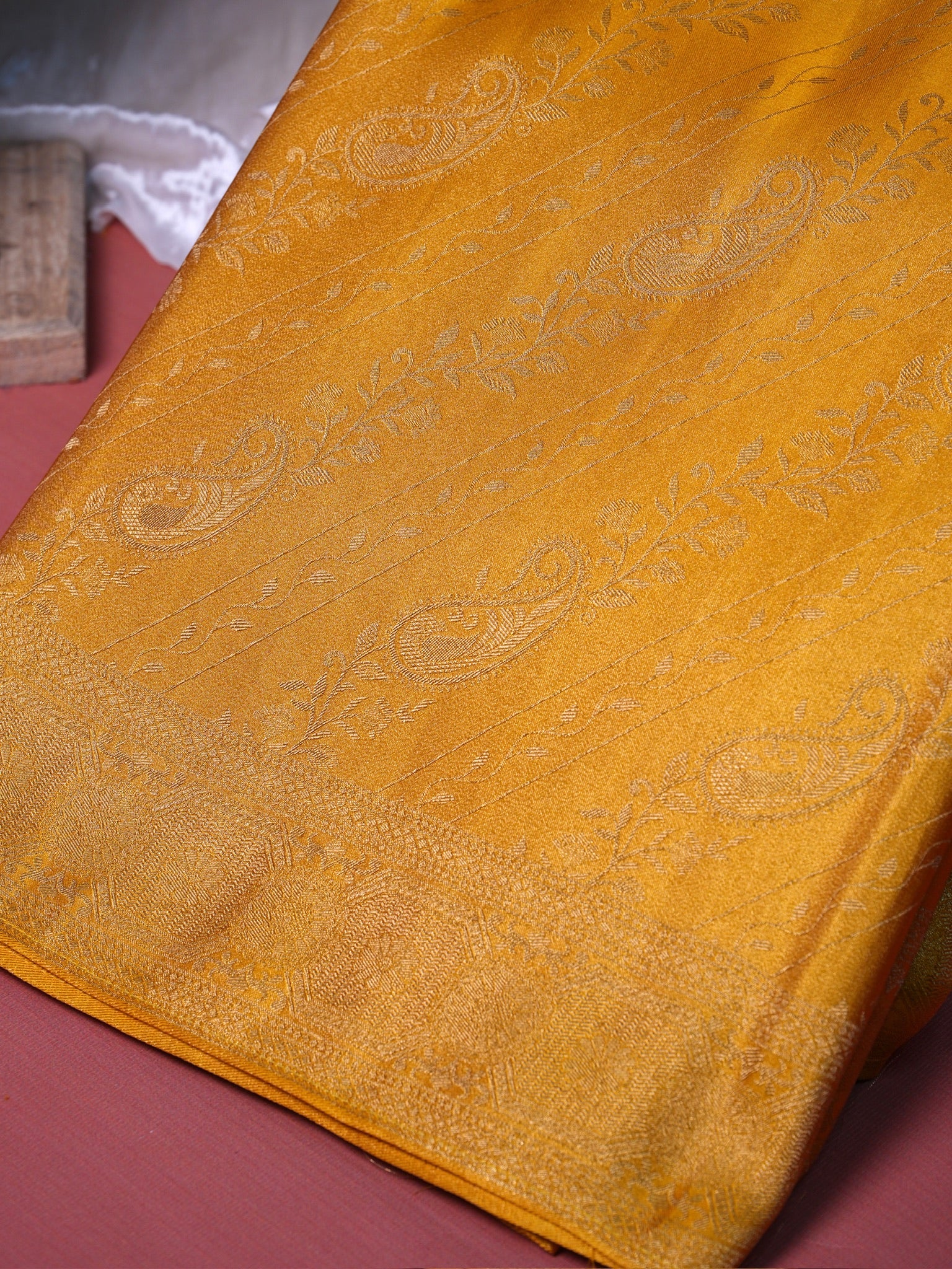 UTSAV BANARAS 442: Mashru Silk Banarasi Saree – Mustard Gold with Elegant Self Weaving