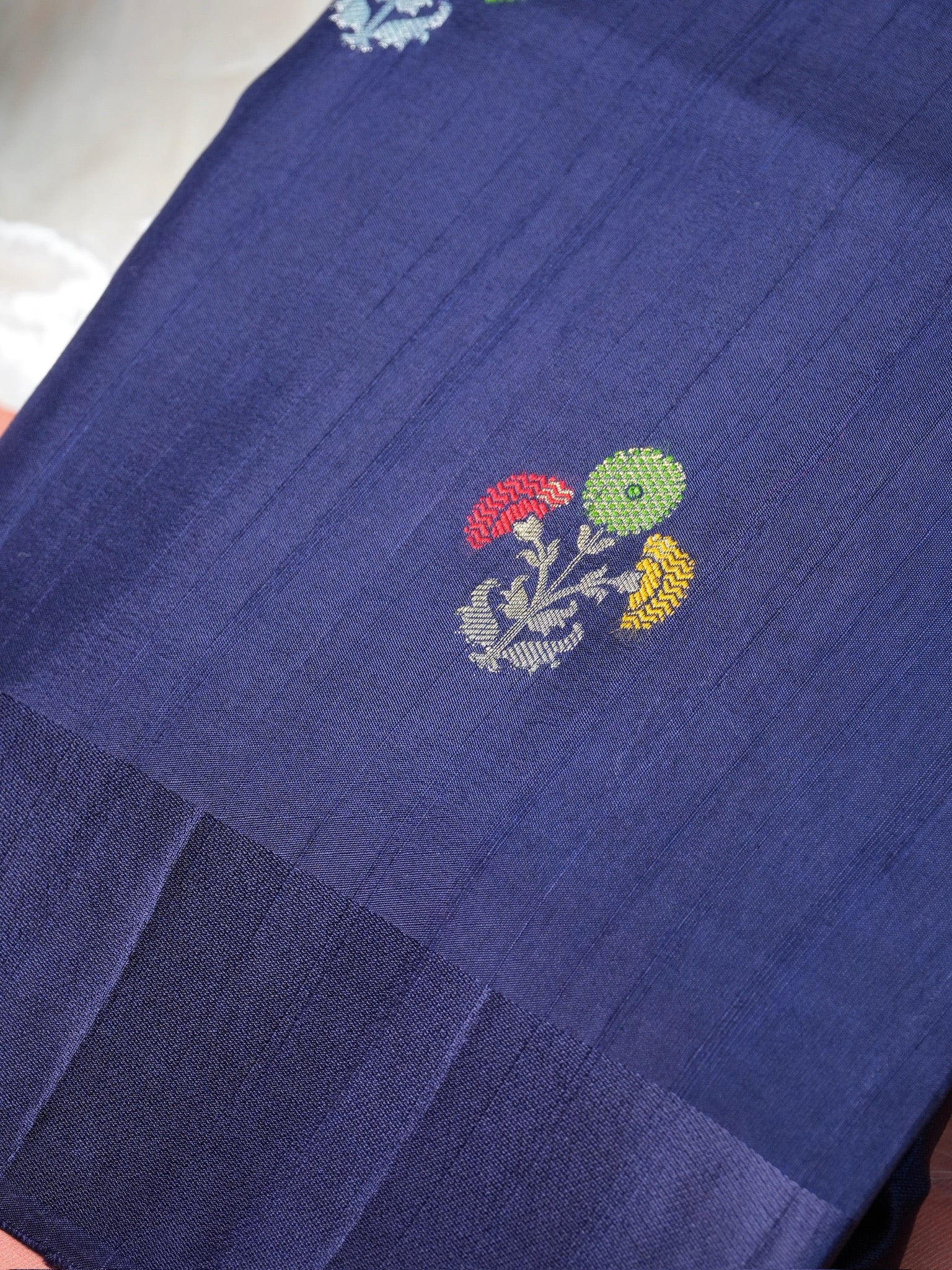 UTSAV BANARAS 434: Royal Midnight Blue Mulberry Silk Saree with Gold Zari Banarasi Border & Meenakari Floral Butis