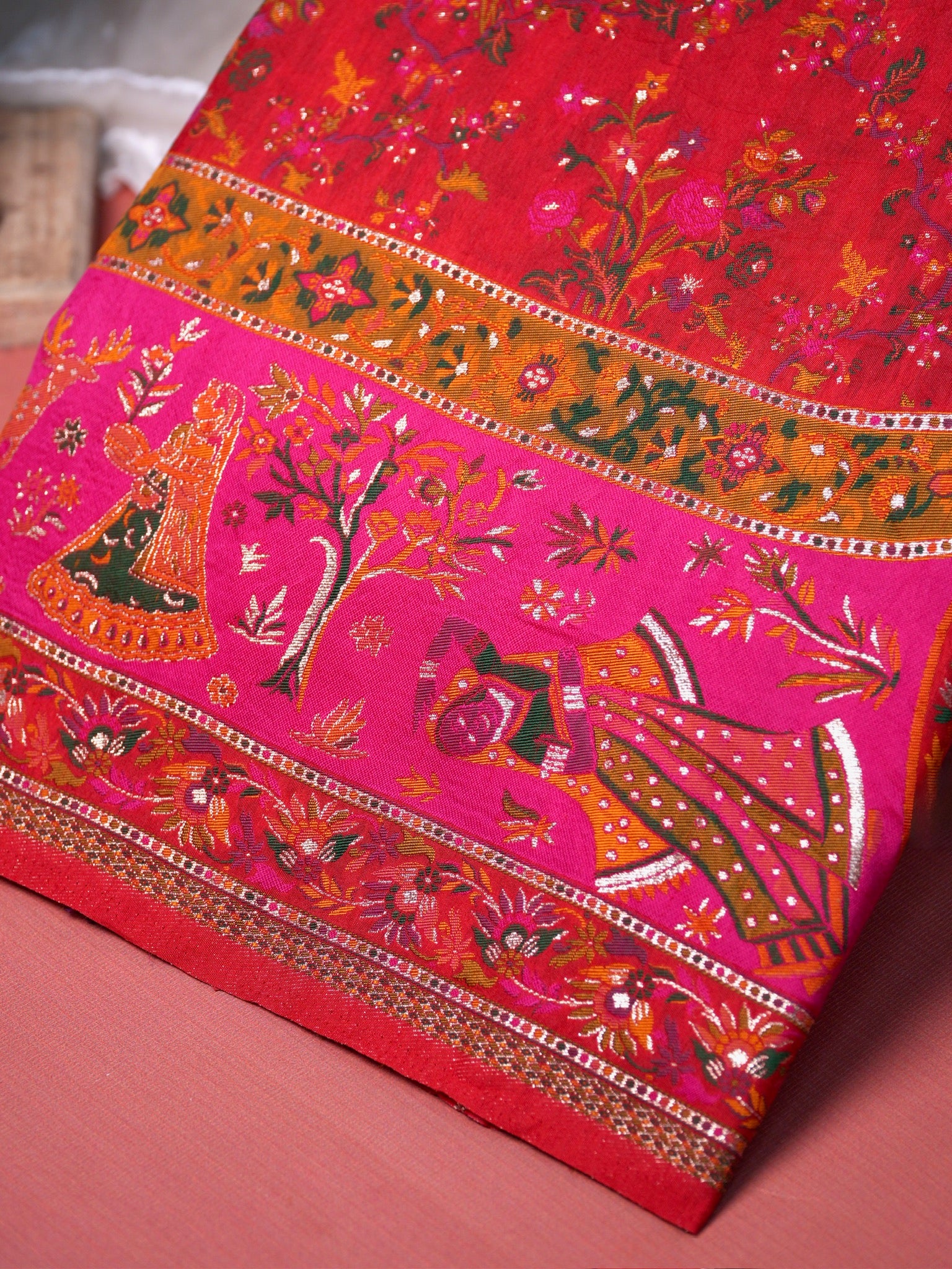 UTSAV BANARAS 444: Royal Red Pashmina silk saree with Gold Zari & Meenakari Heritage Pallu