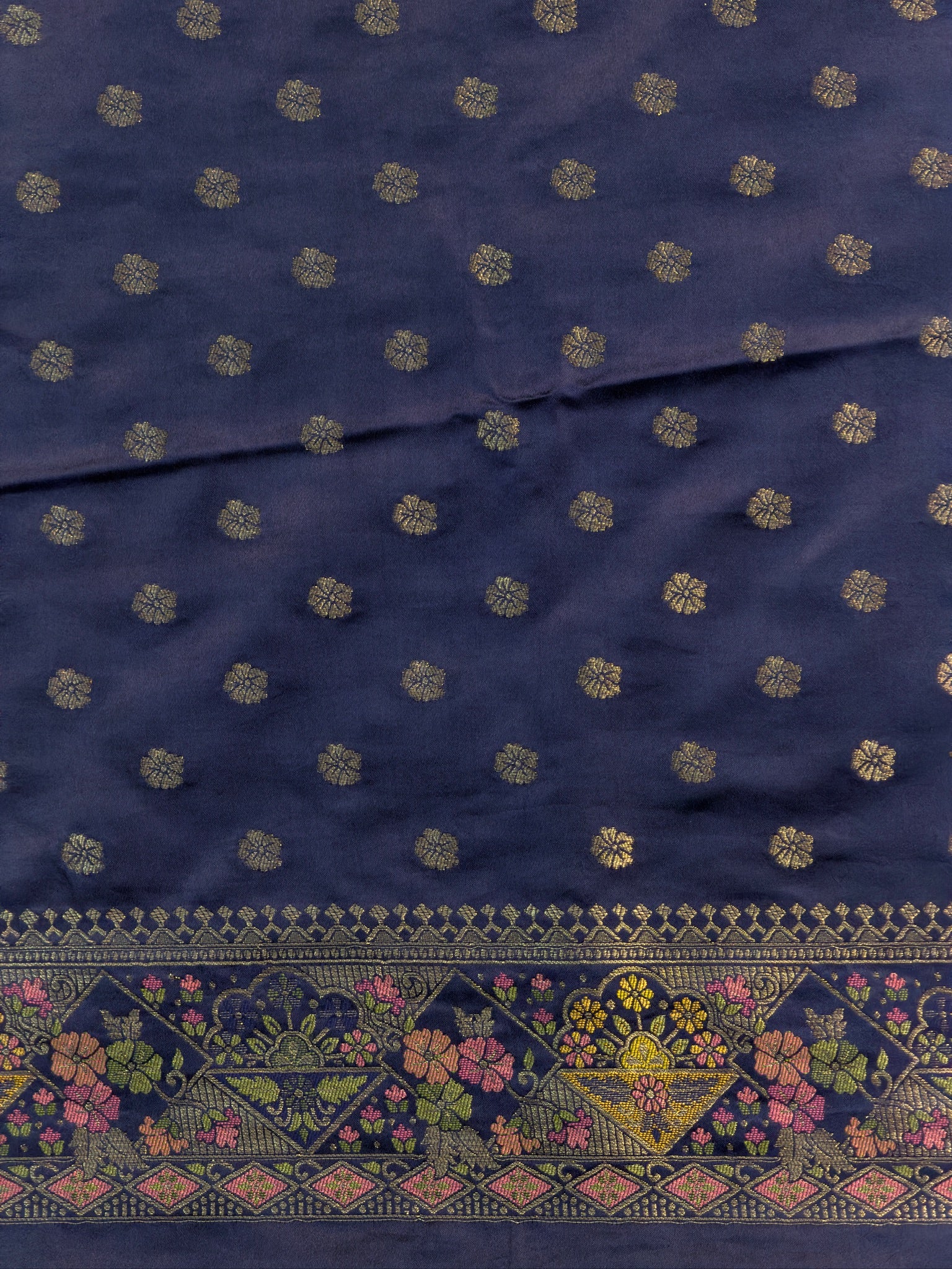 UTSAV BANARAS 418: Navy Blue Satin Tanchoi Silk Saree with Grand Meenakari Floral Border & Heritage Pallu
