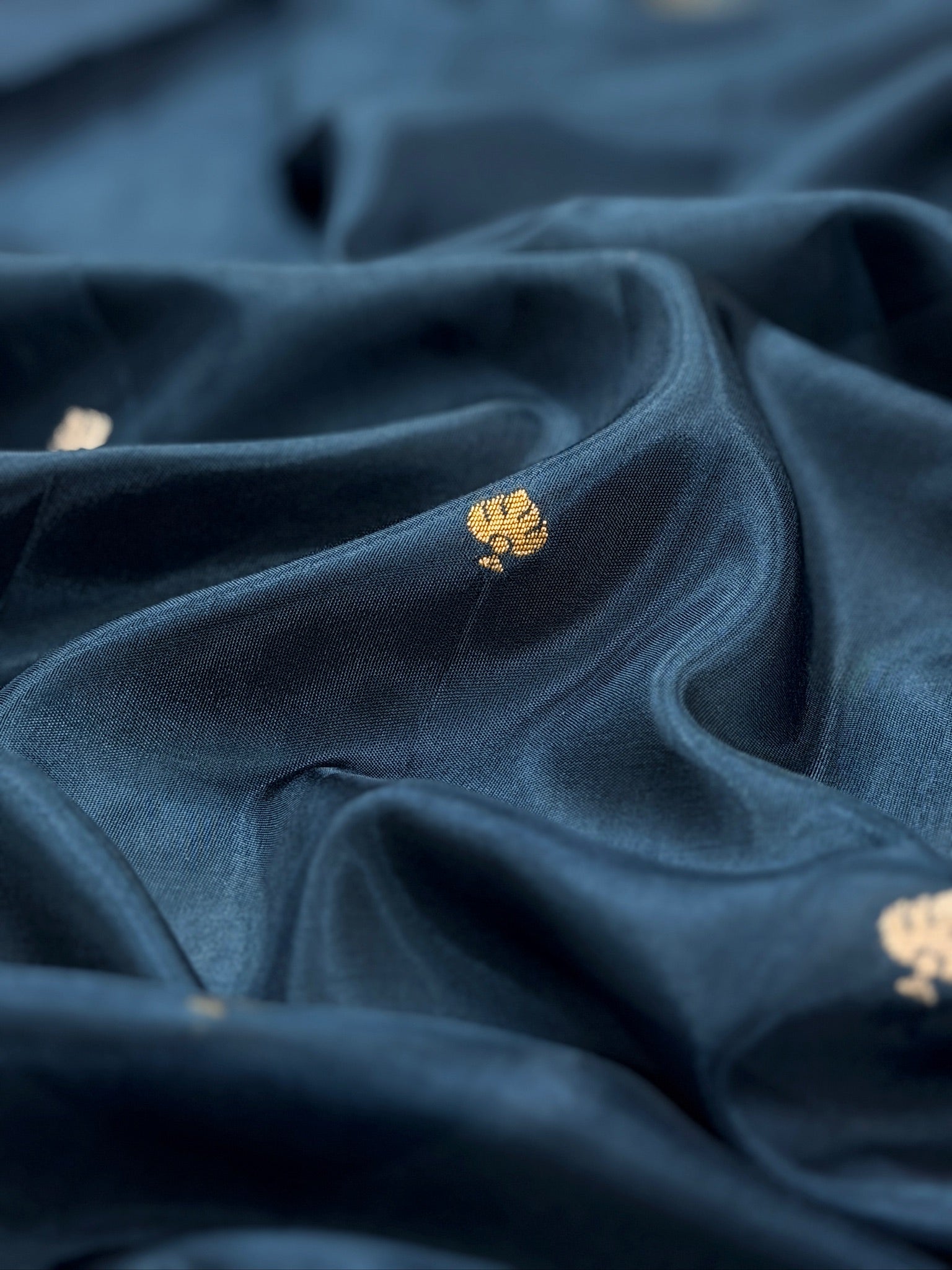 UTSAV BANARAS 431: Royal Steel Blue Mulberry Silk Saree with Gold Zari Elephant Motifs & Banarasi Border