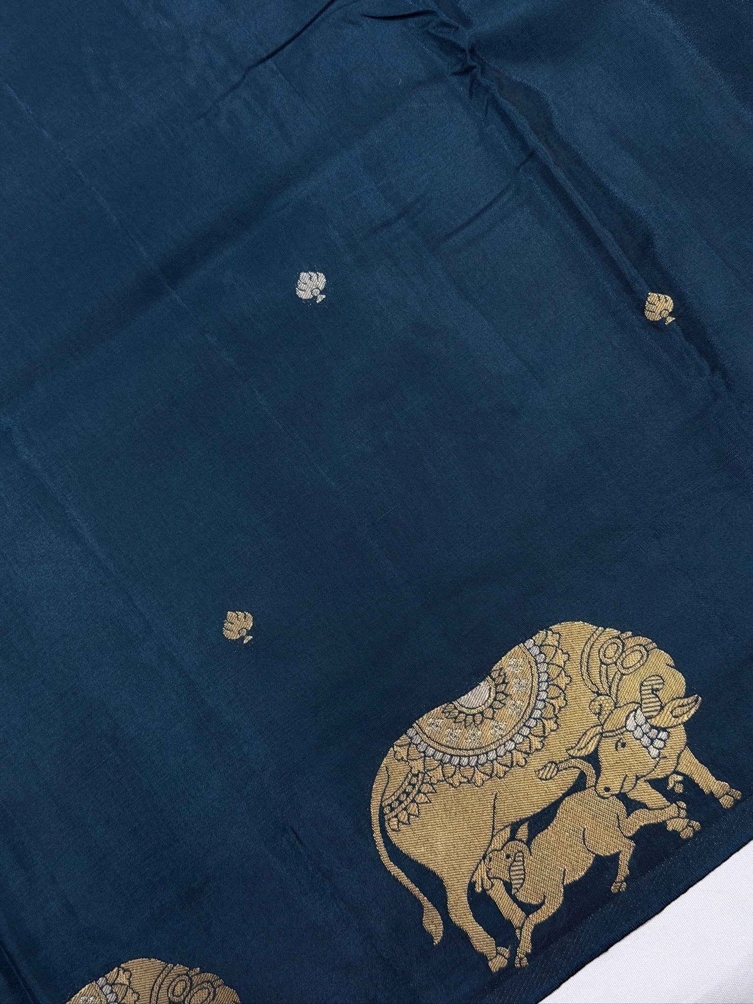 UTSAV BANARAS 431: Royal Steel Blue Mulberry Silk Saree with Gold Zari Elephant Motifs & Banarasi Border