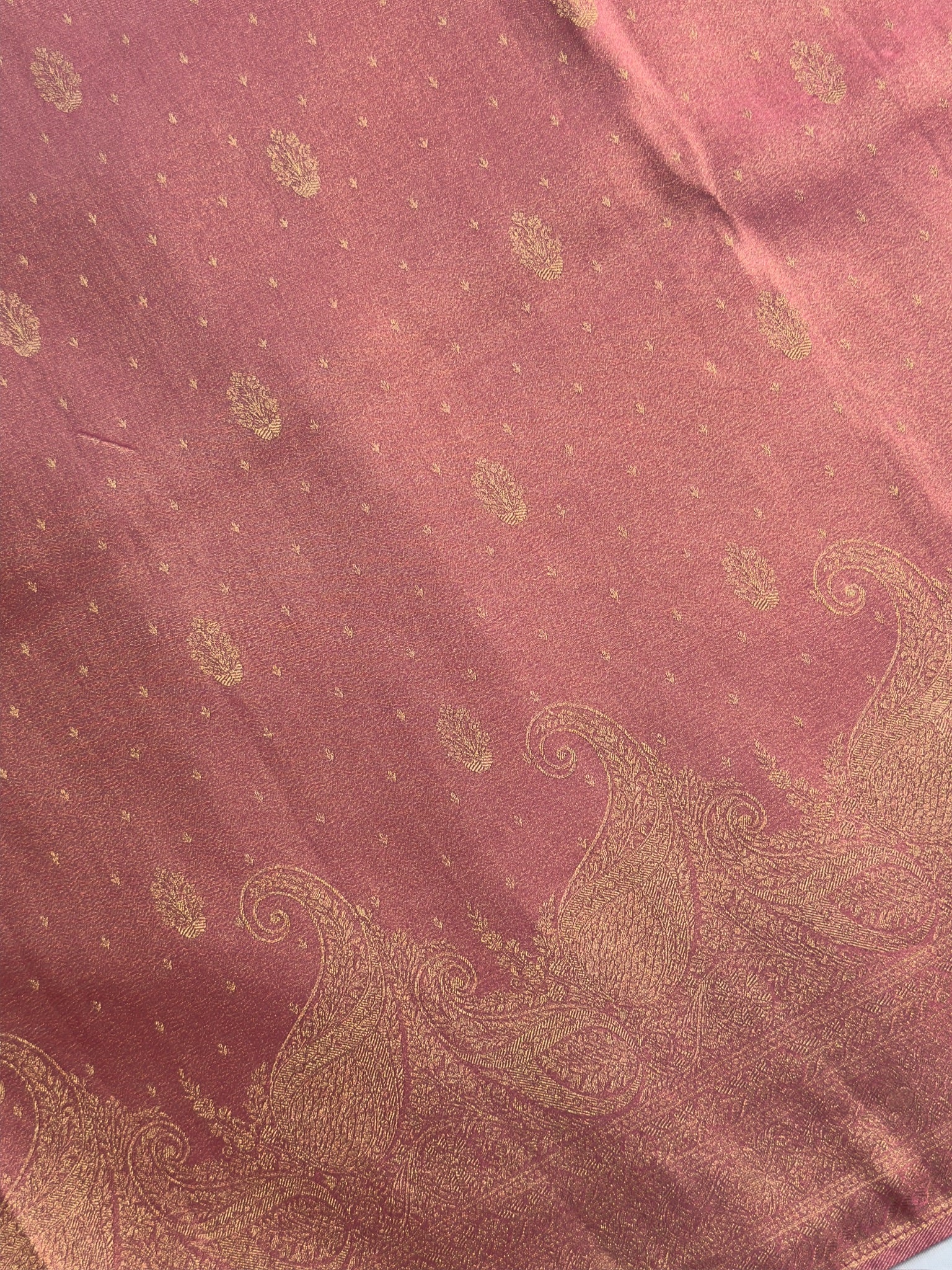 UTSAV BANARAS 439: Elegant Rose Pink Soft Tissue Silk Saree with Gold Zari Paisley Border