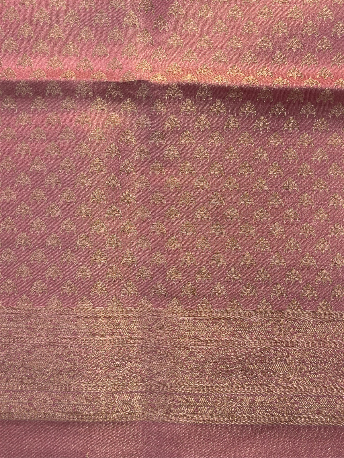 UTSAV BANARAS 439: Elegant Rose Pink Soft Tissue Silk Saree with Gold Zari Paisley Border
