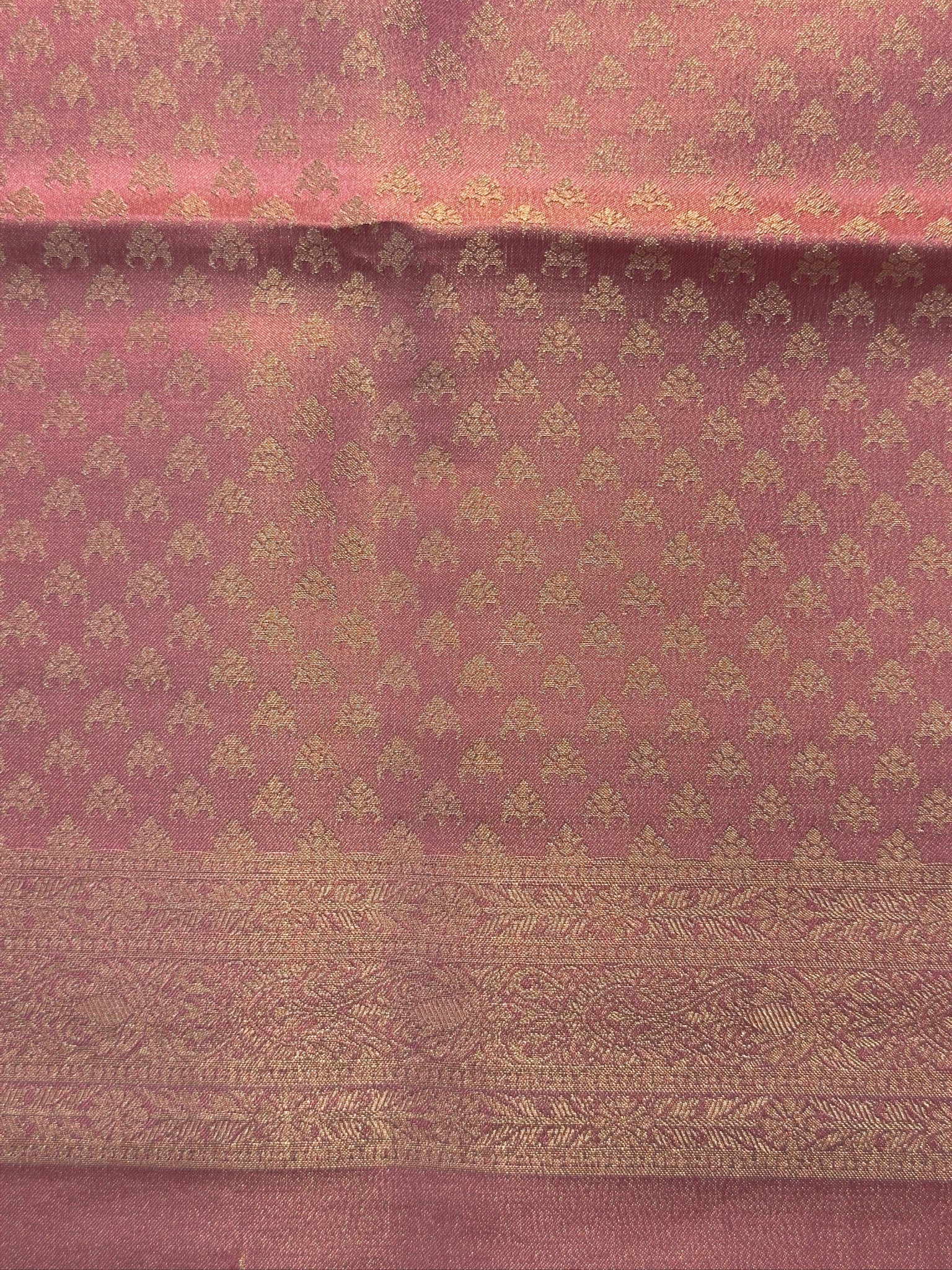 UTSAV BANARAS 439: Elegant Rose Pink Soft Tissue Silk Saree with Gold Zari Paisley Border