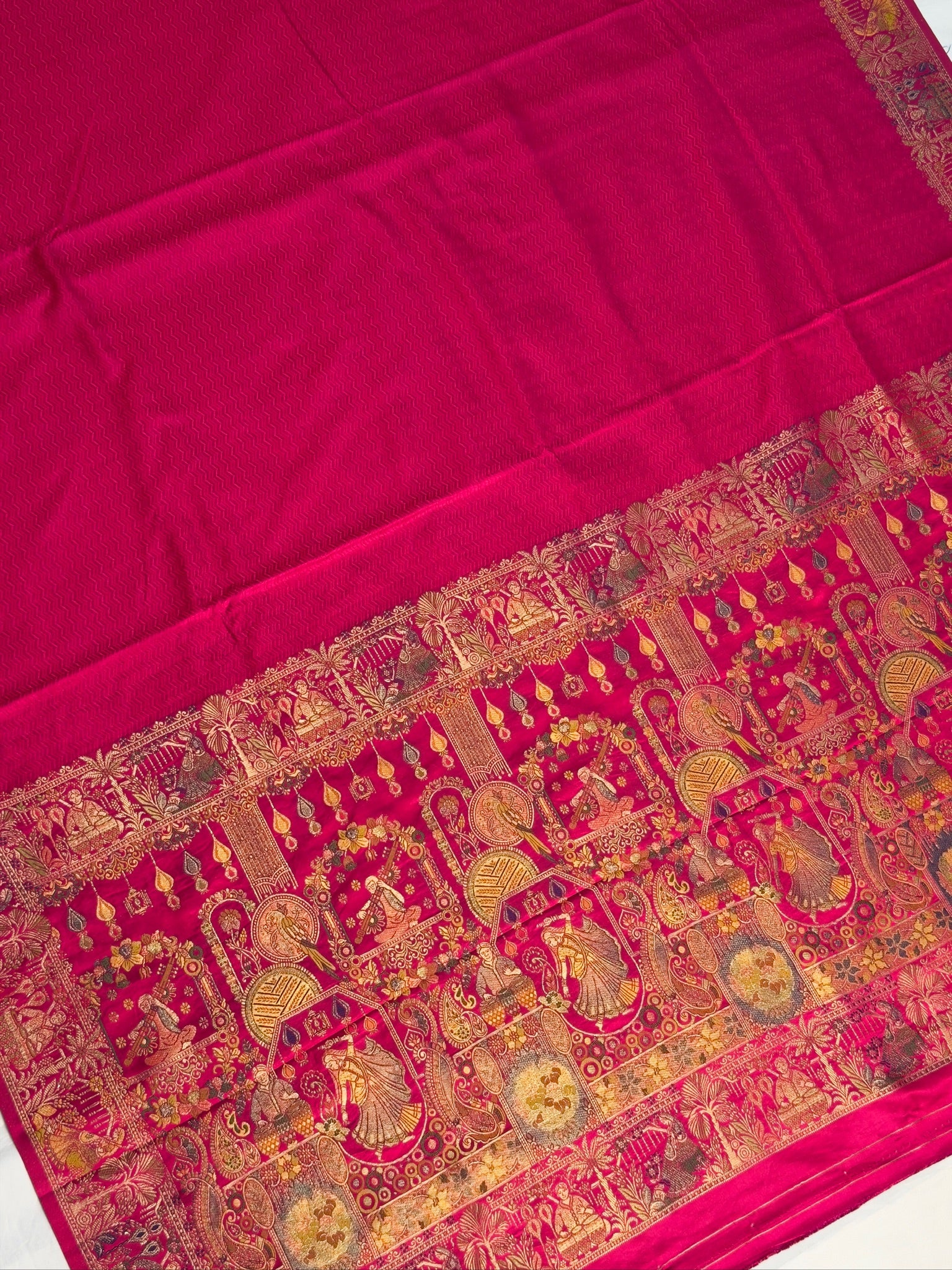 UTSAV BANARAS 416: Hot Pink Satin Tanchoi Silk Saree with Meenakari Floral Border & Rich Banarasi Weaving
