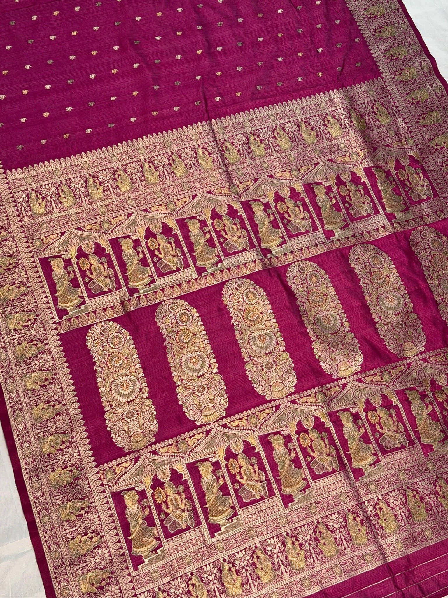 UTSAV BANARAS 415: Magenta Pink Mashru Valkalam Silk Saree with Meenakari Floral Border & Heritage Zari Weaving