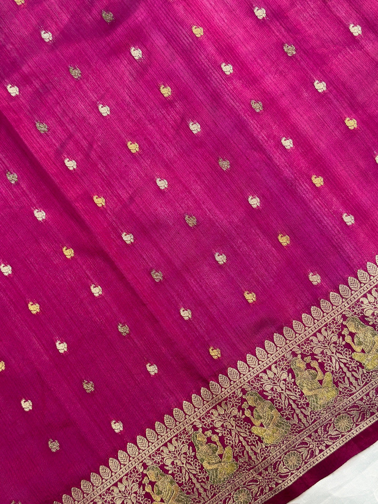 UTSAV BANARAS 415: Magenta Pink Mashru Valkalam Silk Saree with Meenakari Floral Border & Heritage Zari Weaving