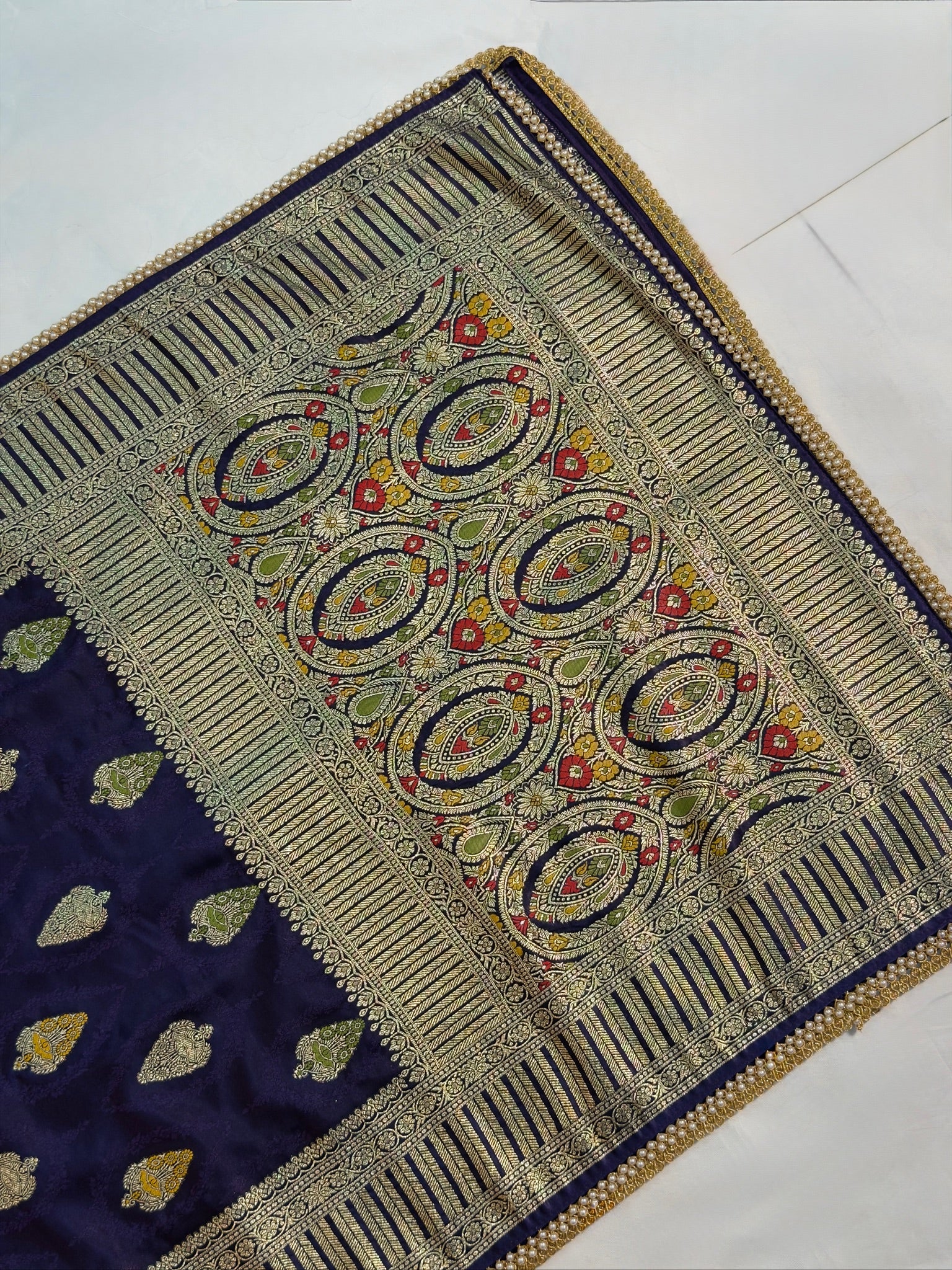 UTSAV BANARAS 419: Deep Violet Satin Mashru Silk Saree with Resham Weaving, Meenakari Floral Border & Matching Dupatta