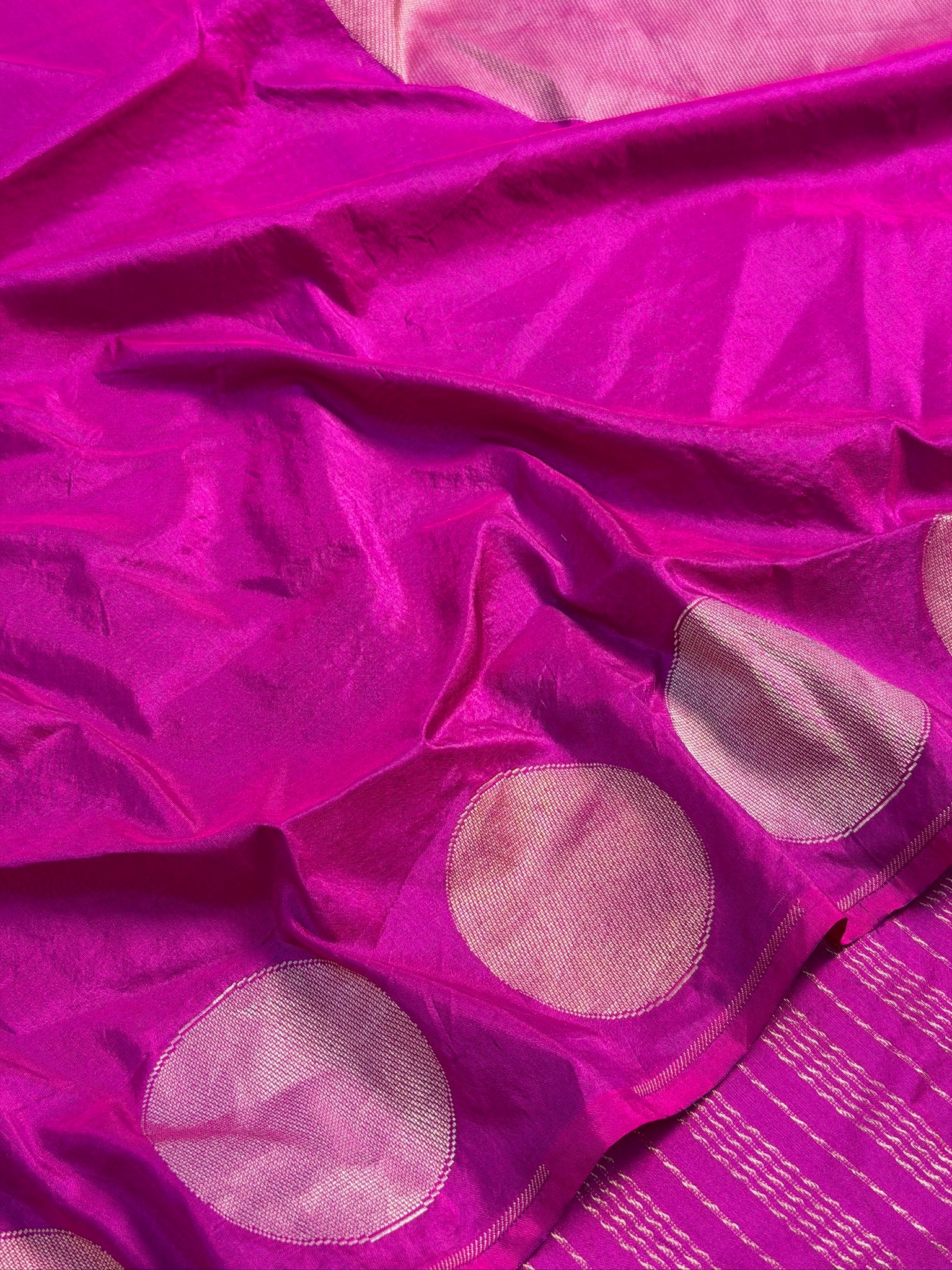 VIRASAT 446: Pure Handloom Katan Silk Magenta Saree with Zari Buta Palla & Border | Silk Mark Certified