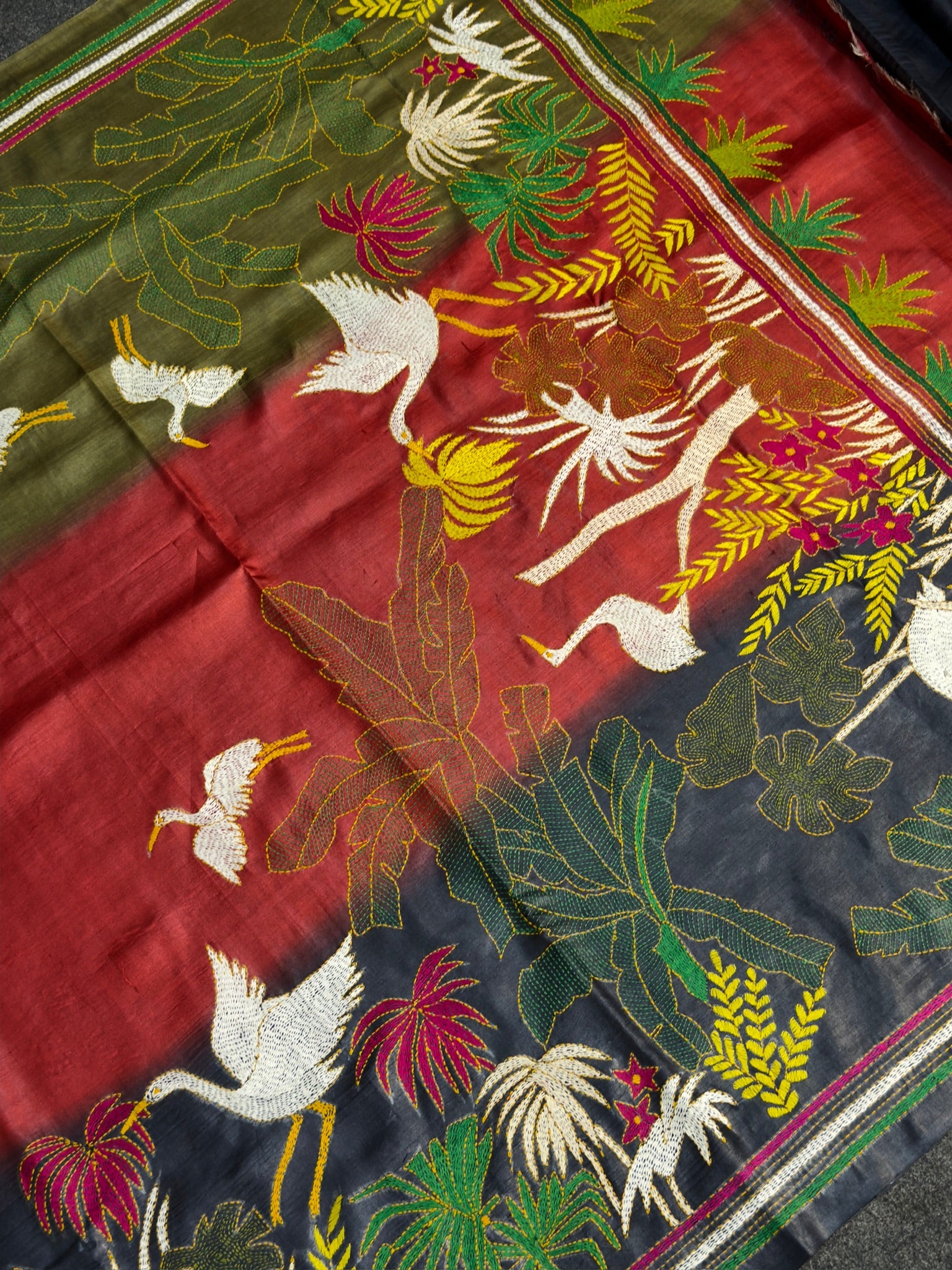 Virasat 360: Tri-Tone Ombre Pure Tussar Silk Saree with Cross Stitch Art | Silk Mark Certified