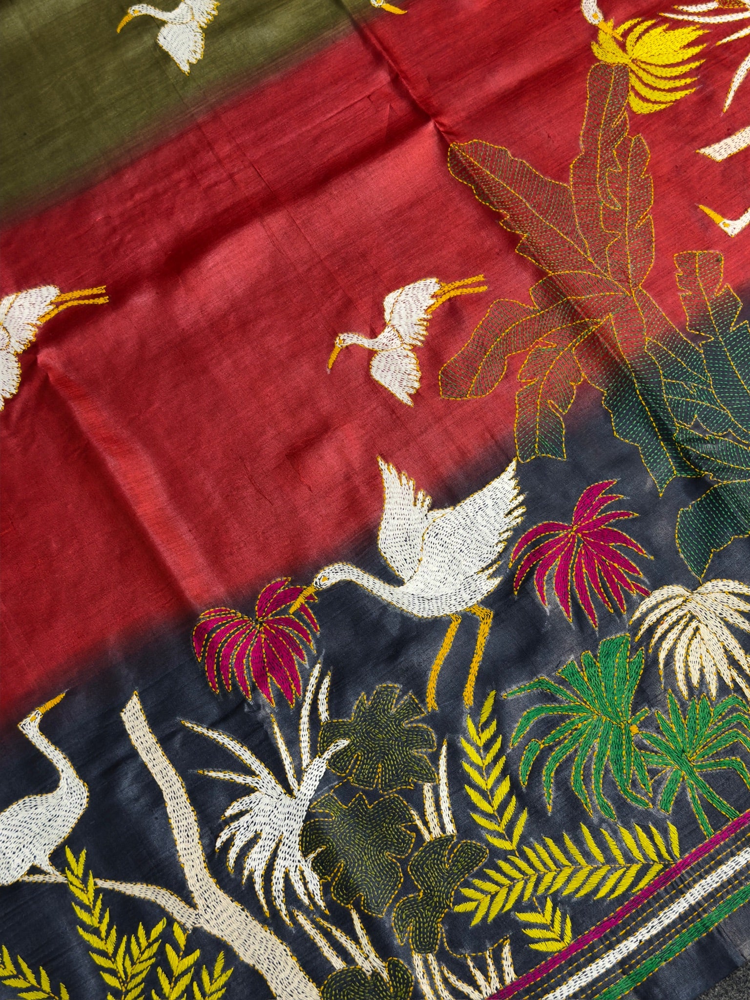 Virasat 360: Tri-Tone Ombre Pure Tussar Silk Saree with Cross Stitch Art | Silk Mark Certified