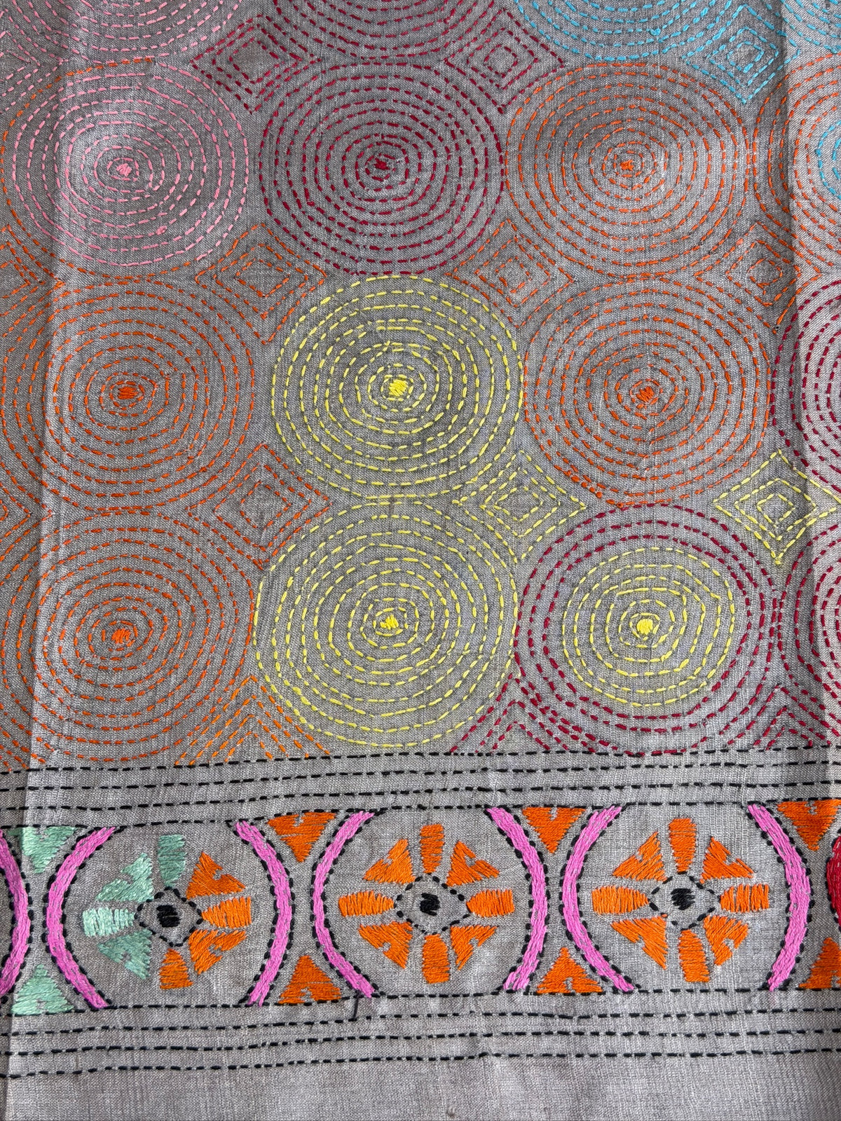 VIRASAT 362: Champagne Rose Pure Tussar Silk Saree with Multicolor Cross Stitch Art | Silk Mark Certified