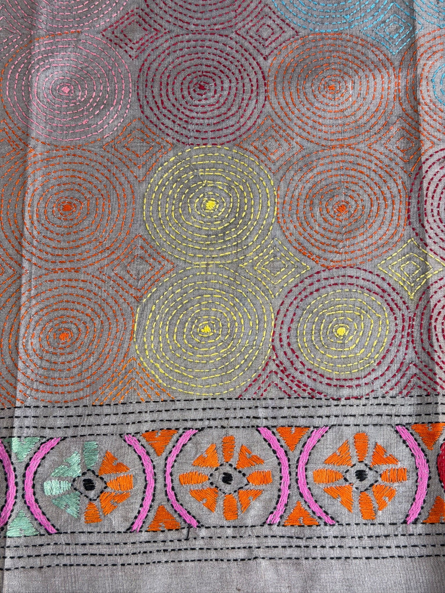 VIRASAT 362: Champagne Rose Pure Tussar Silk Saree with Multicolor Cross Stitch Art | Silk Mark Certified