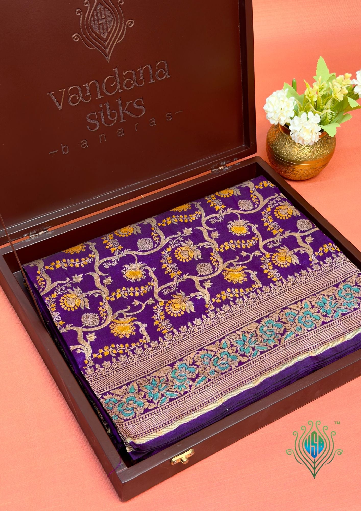 VIRASAT 419: Royal Purple Pure Handloom Floral Jaal Meenakari Saree | Silk Mark Certified