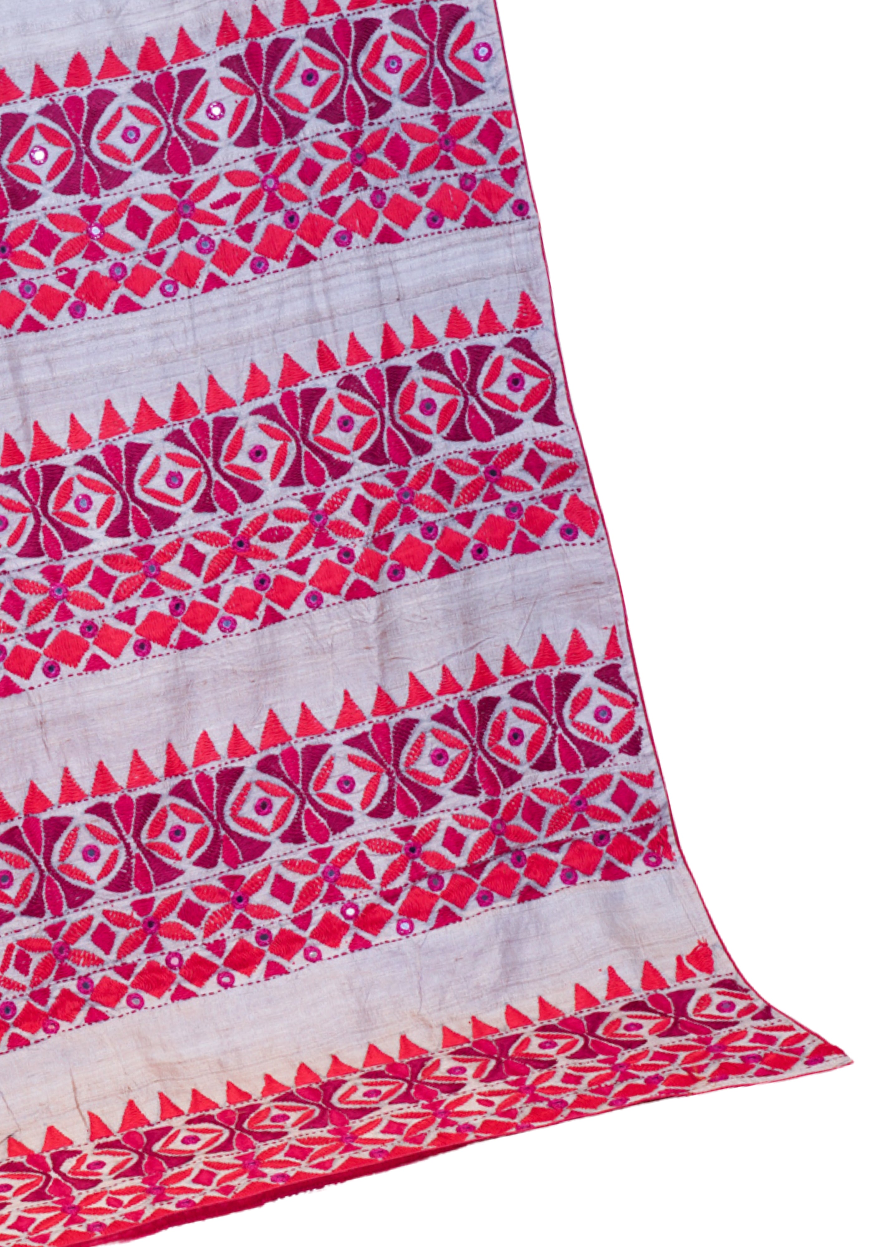 "VIRASAT 260" Banarasi Kosa Silk Kachhi Kadhai Hnadicraft Mirror Work Saree