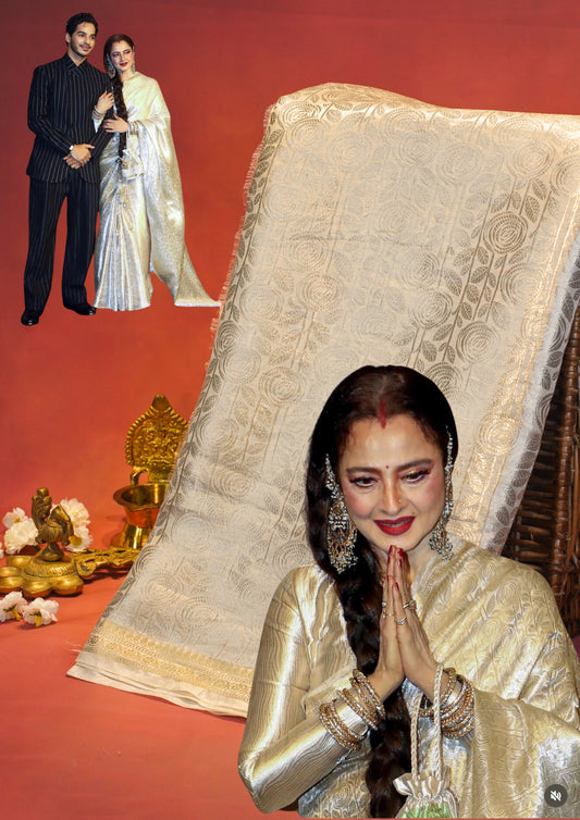 "Virasat 250" Banarasi Silver-Gold Tone Pure Katan Tissue Silk Saree