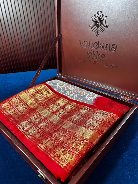 VIRASAT 149 : Pure Handloom Silk Saree with Kanjivaram, Ikat, and Kalamkari Art