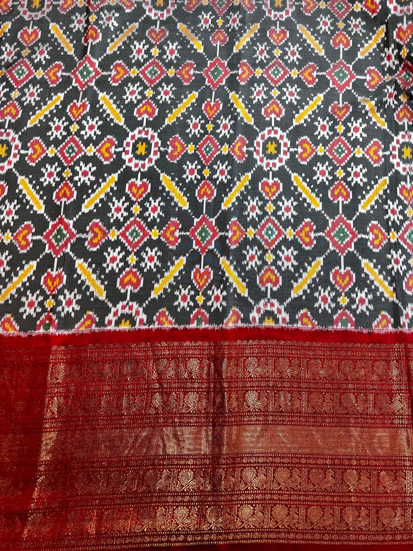 Alamelu Tripura Sundari: Pure Handloom Silk Saree with Kanjivaram, Ikat, and Kalamkari Art