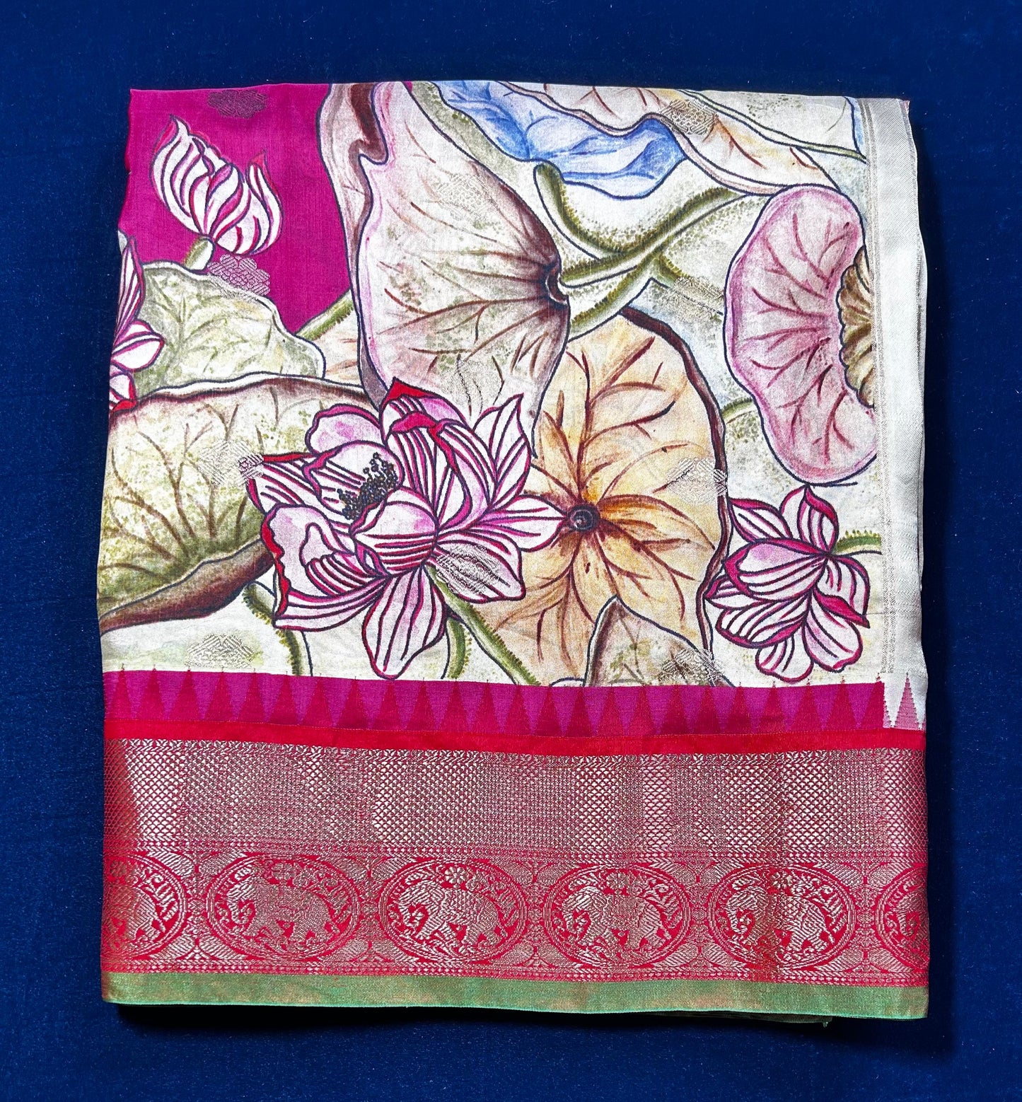 VIRASAT 148 : Handwoven Pure Silk Saree with Intricate Elephant Border and Pichwai Print