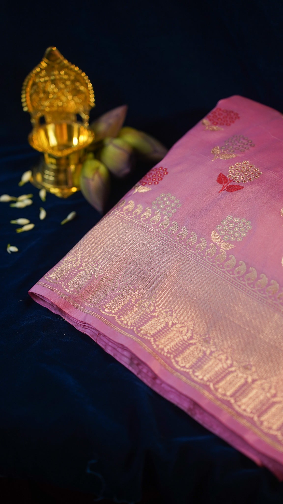 "Maya" Banarasi Pure Katan Kadwa Handloom Saree with Resham Floral and Meenakari Work