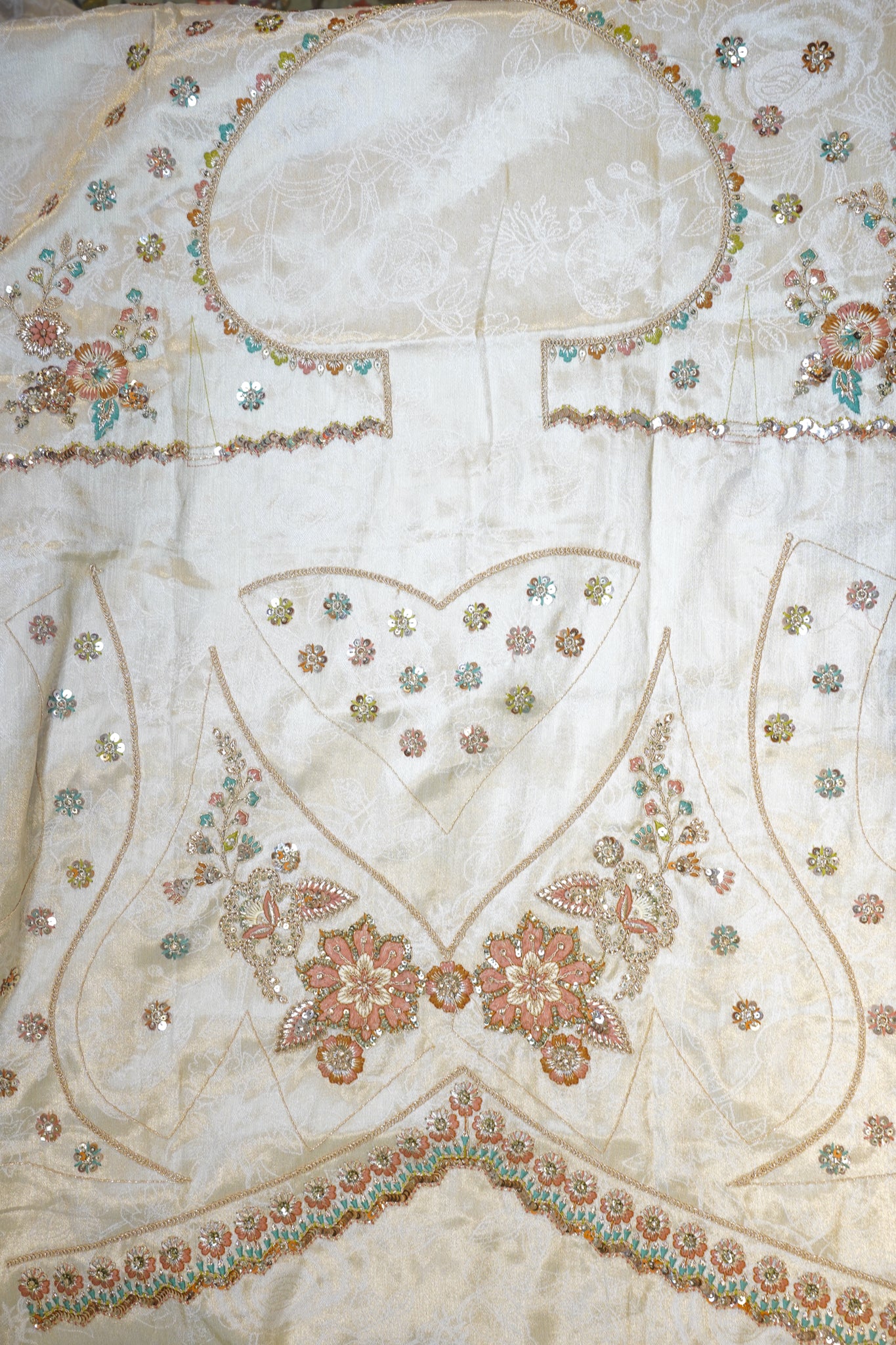 "MANSI 041" Banarasi Tanchui Silk Applique Work Lehenga With Embroidered Cutwork Border