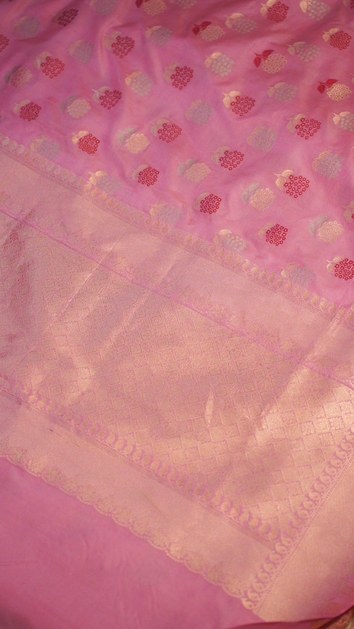 "Maya" Banarasi Pure Katan Kadwa Handloom Saree with Resham Floral and Meenakari Work