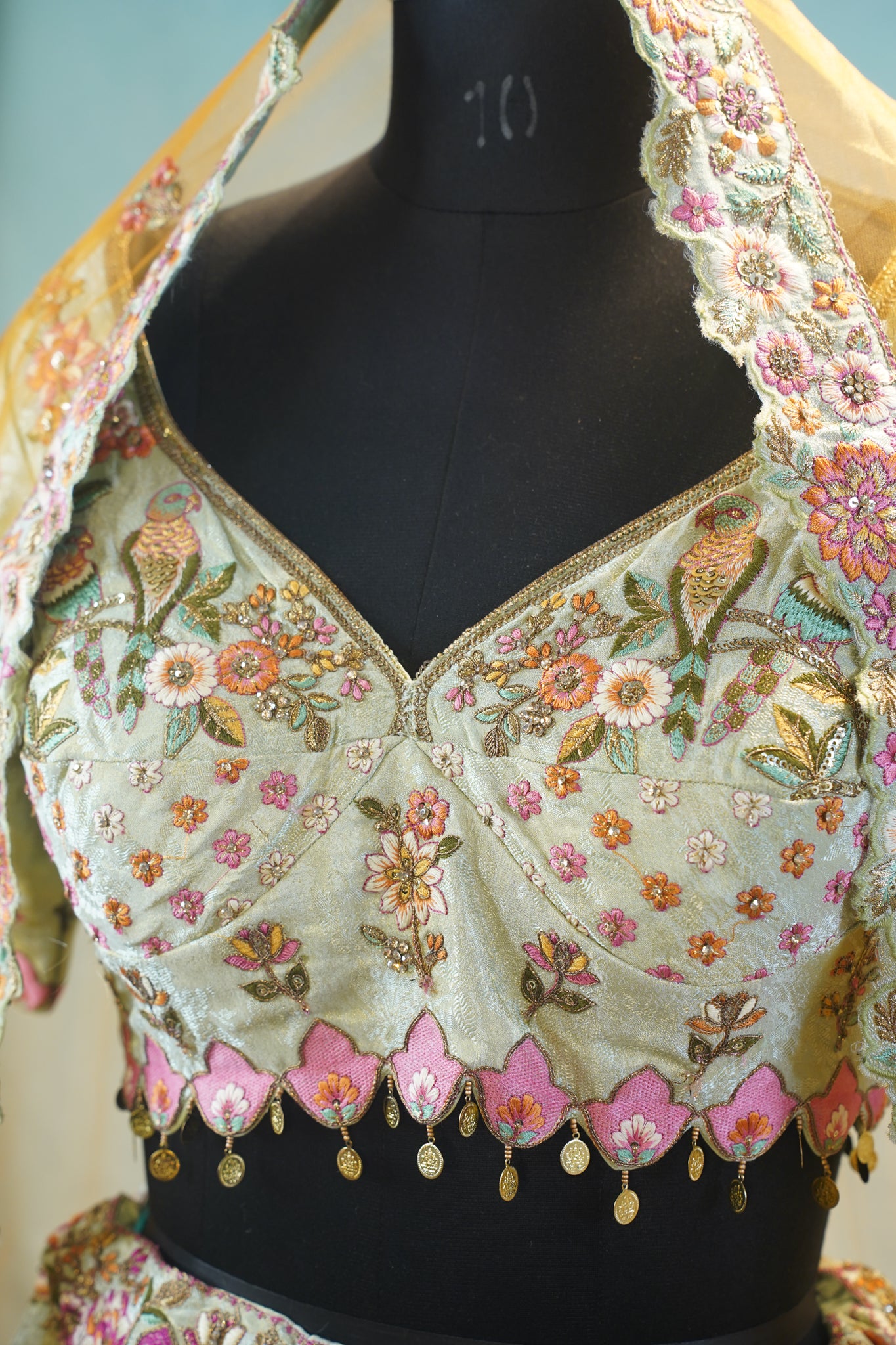 "MANSI 042" Banarasi Tanchui Silk Sequin Work Lehenga with Embroidered Cutwork Border