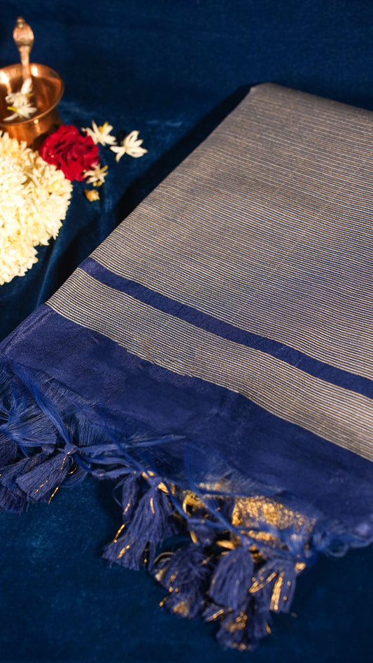 "UTSAV BANARAS 123" Banarasi Blue Raw Chanderi Buti Silk Saree