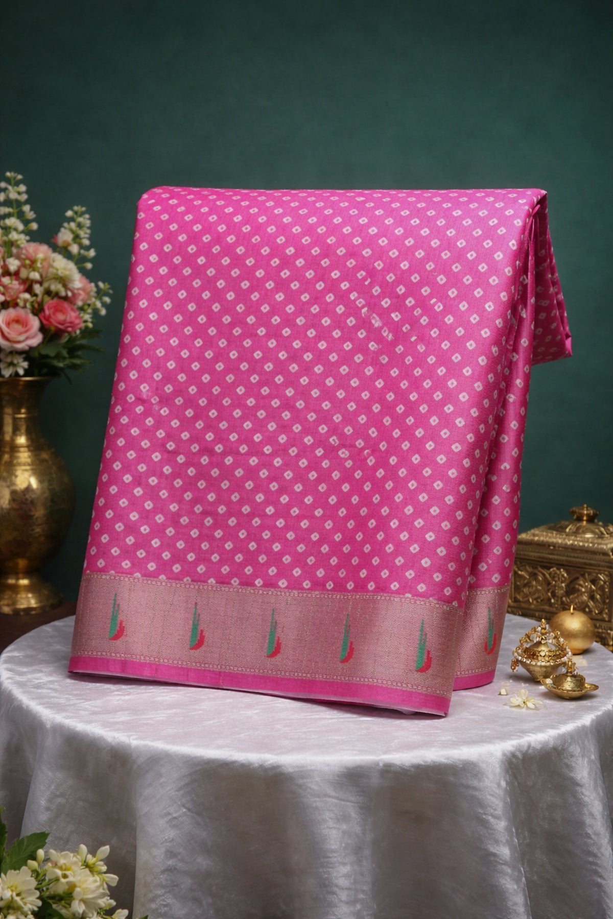 "Founder Choice 023" Banarasi Radiant Rani Pink Paithani Pure Silk Saree With Bandhani Design