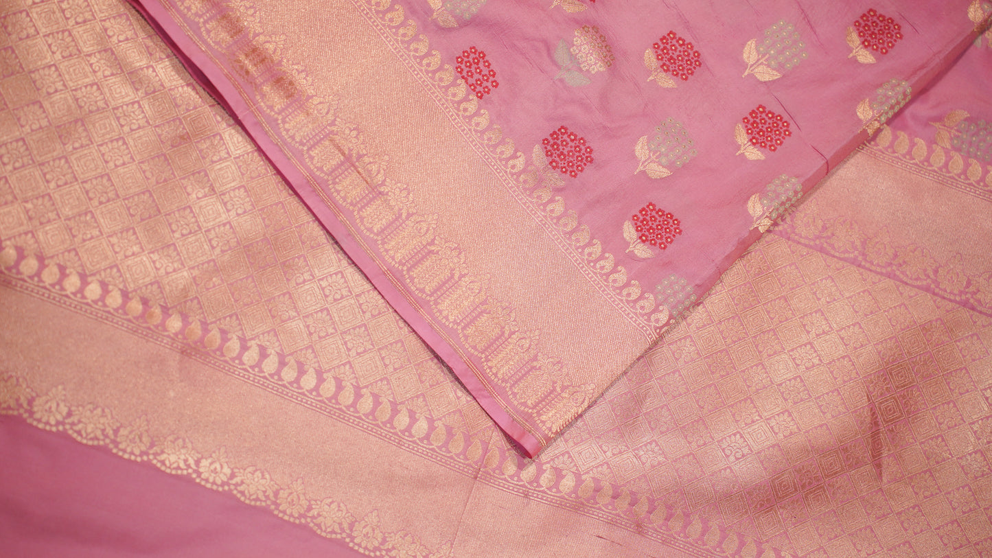 "Maya" Banarasi Pure Katan Kadwa Handloom Saree with Resham Floral and Meenakari Work