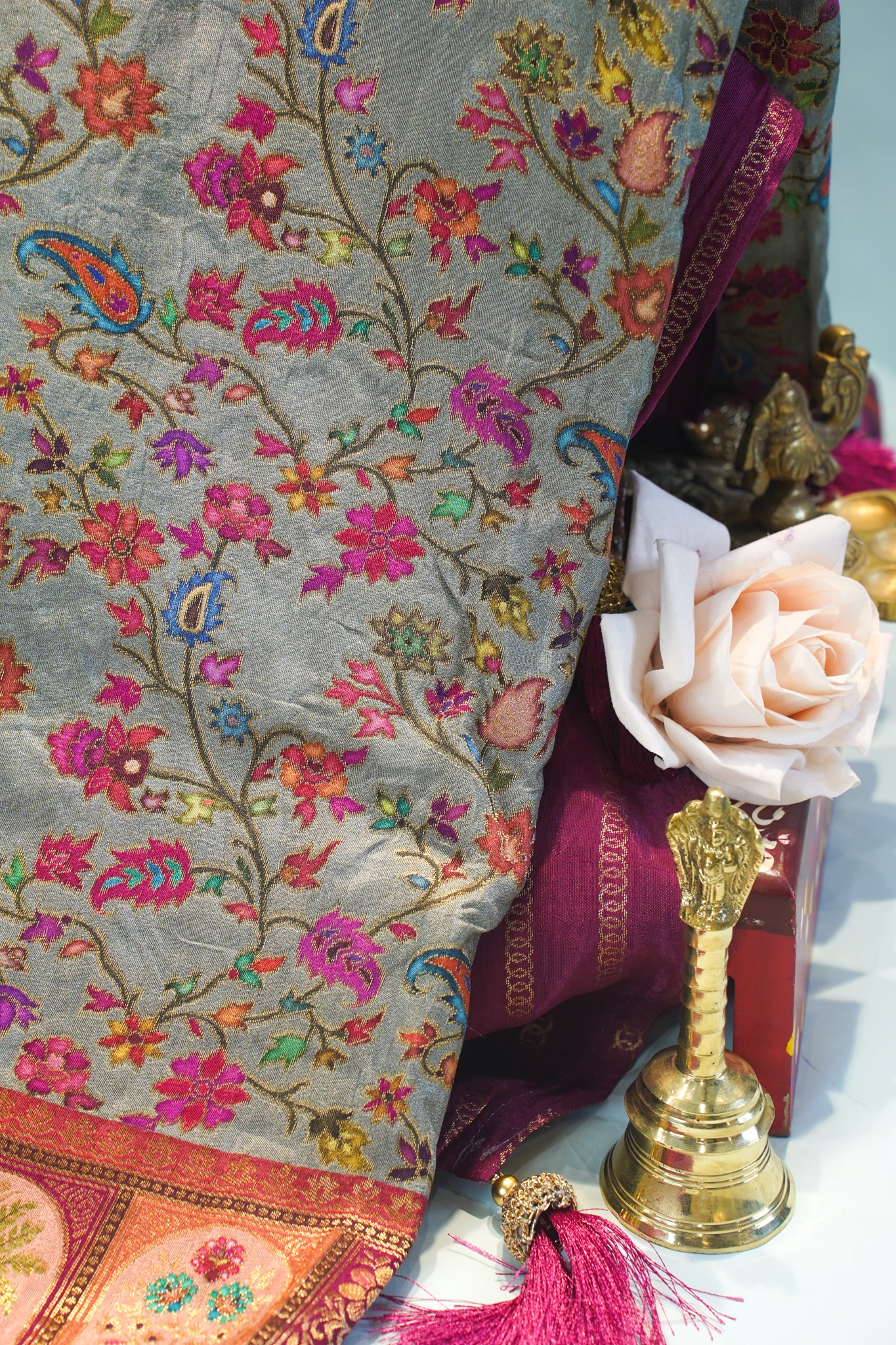 "Waah Banaras 086" Banarasi Meenakari Pashmina Silk Saree with Peacock & Royal Motifs