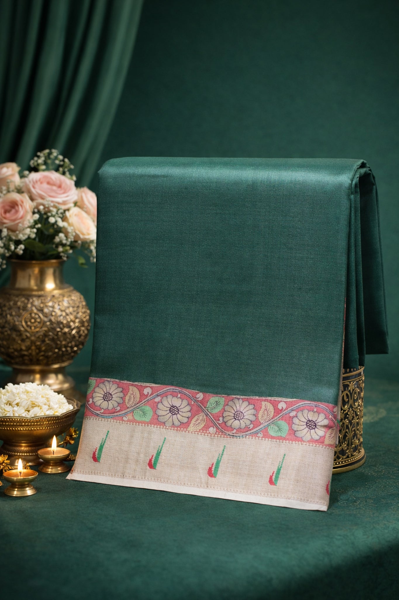 "Founder Choice 020" Banarasi Auspicious Green Paithani Pure Silk Saree with Matsya (Fish) Motifs