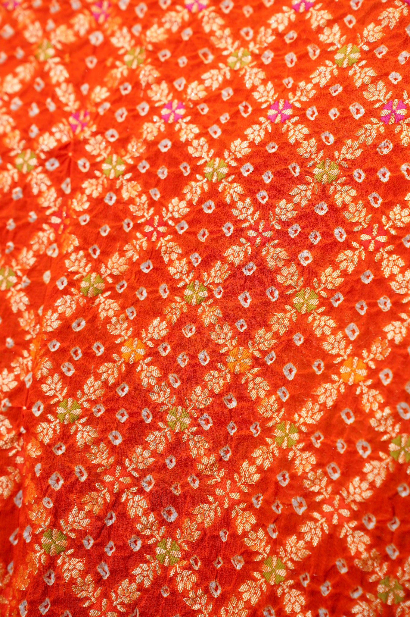 VIRASAT 345: Elegant shade of Red & Orange Pure Banarasi Georgette Silk Bandhani Saree With Meenakari Work on Border