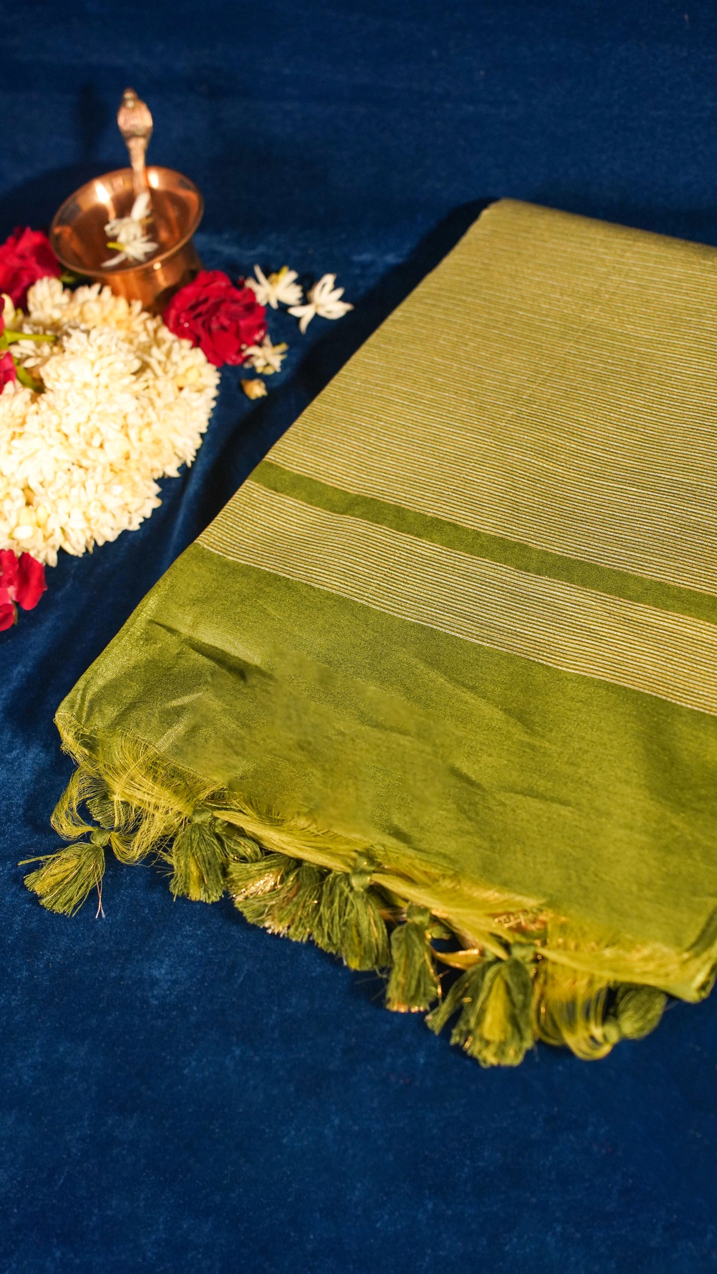 "UTSAV BANARAS 122" Banarasi Light Olive Raw Chanderi Buti Silk Saree