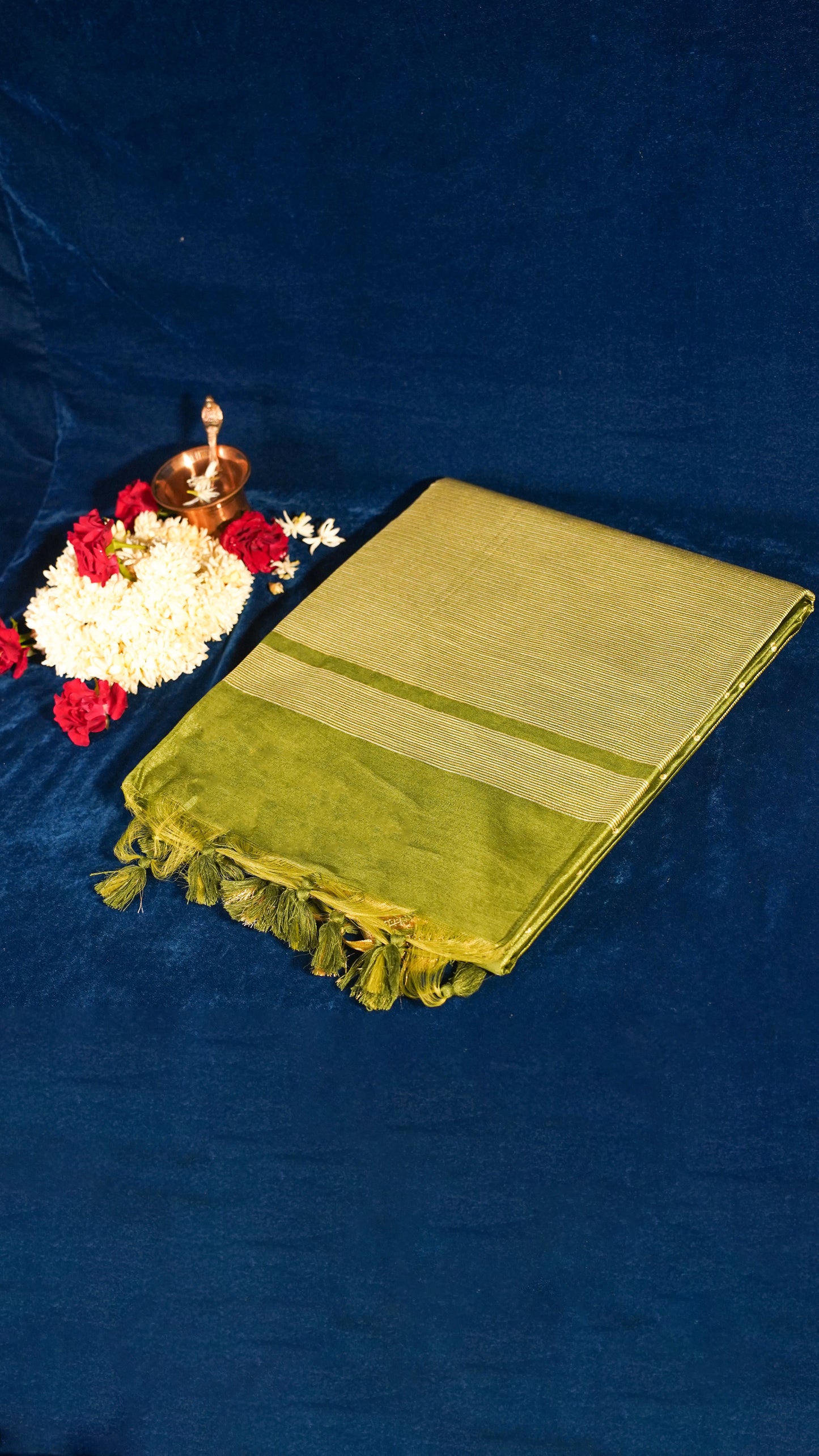 "UTSAV BANARAS 122" Banarasi Light Olive Raw Chanderi Buti Silk Saree