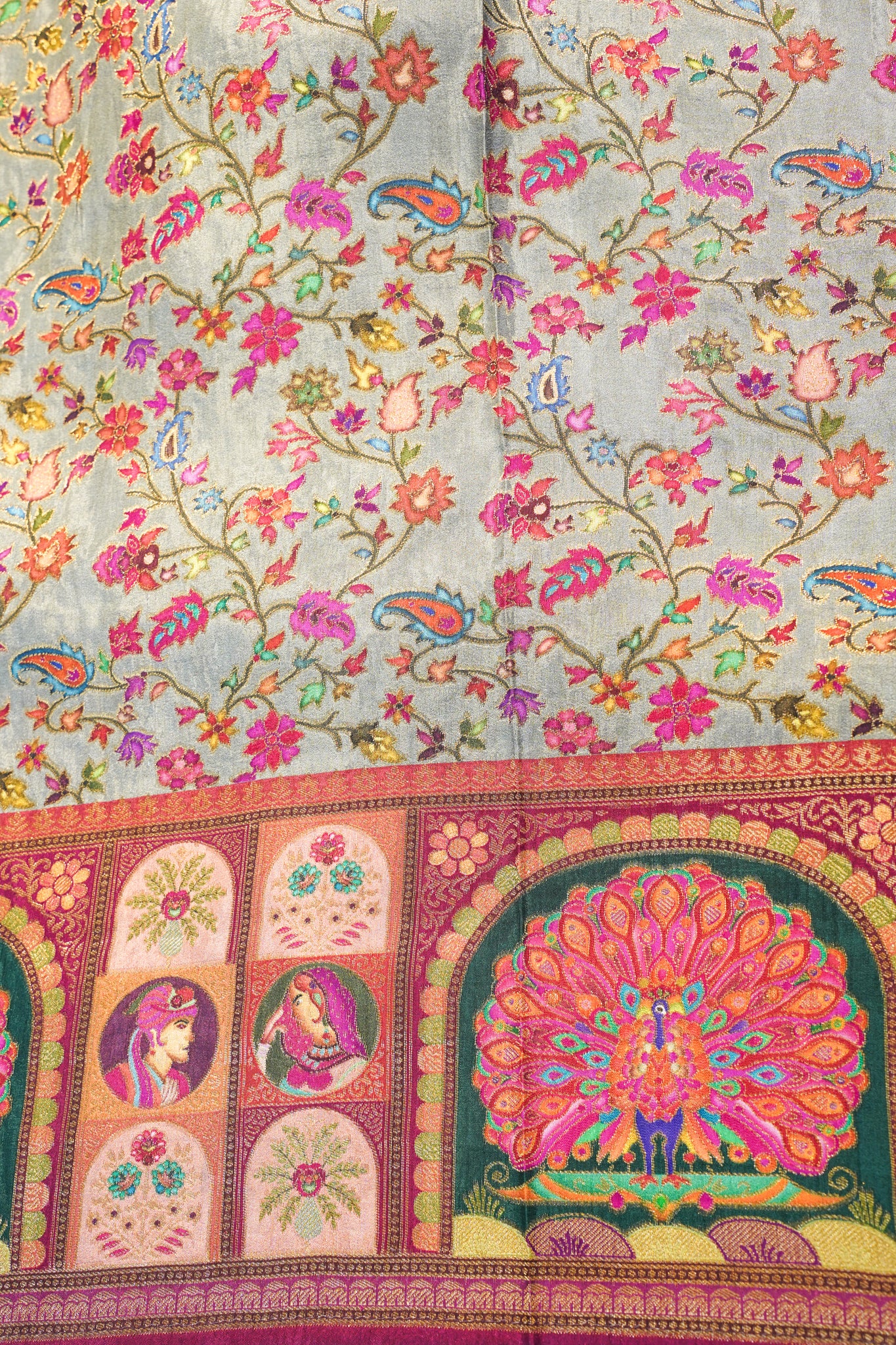 "Waah Banaras 086" Banarasi Meenakari Pashmina Silk Saree with Peacock & Royal Motifs