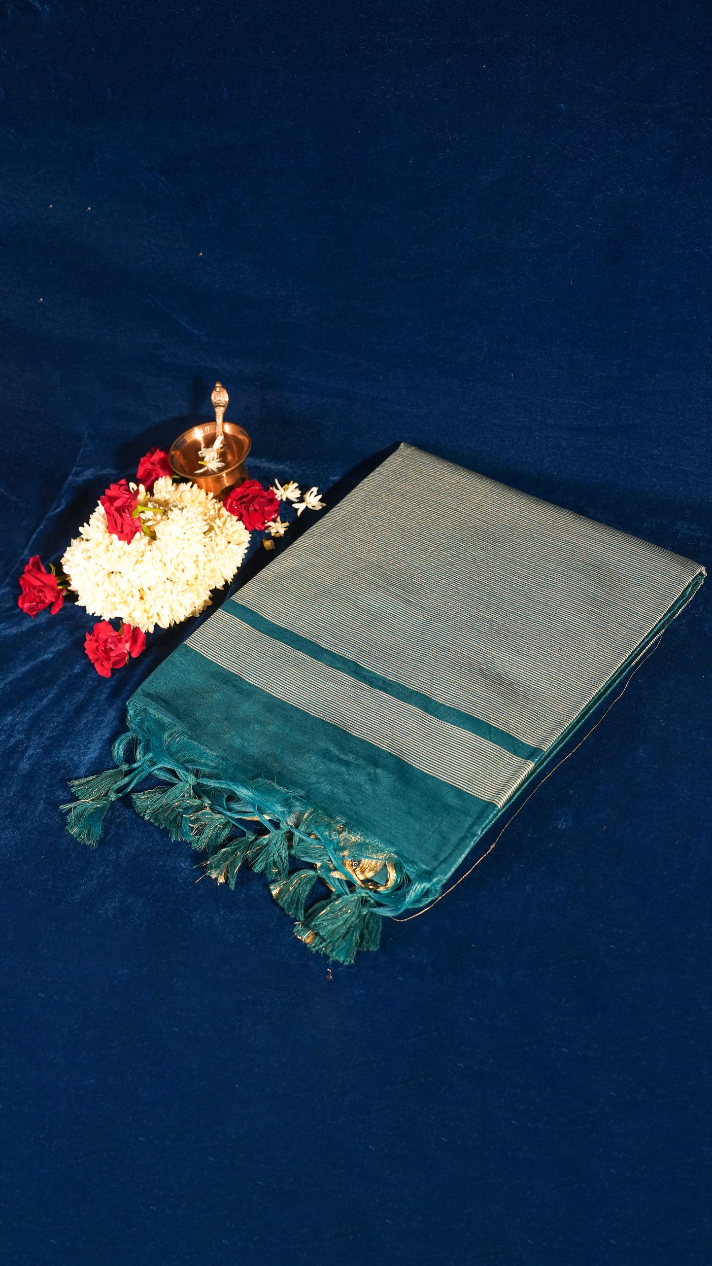 "UTSAV BANARAS 121" Banarasi Dark Teal Raw Chanderi Buti Silk Saree