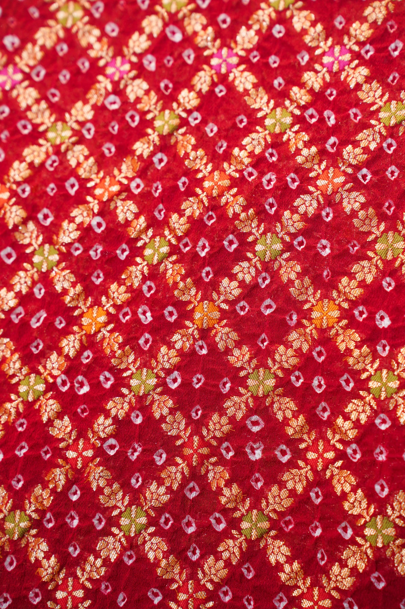 VIRASAT 347: Dulhan Red Banarasi Georgette Silk Bandhani Saree With Meenakari Work on Border