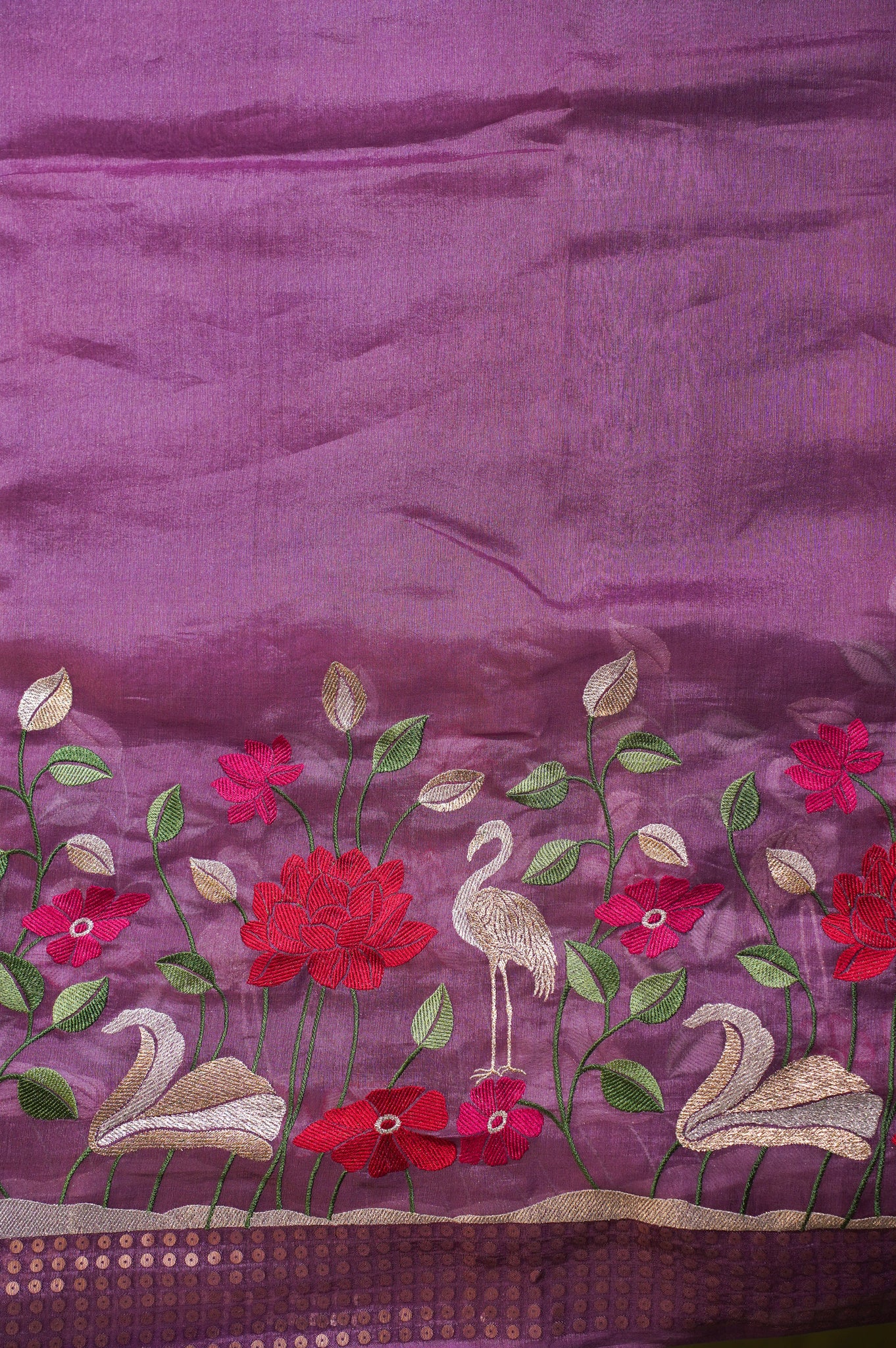 Founder Choice 033 Purple Raw Silk Saree with Floral Embroidered Border & Subtle Butti Weave