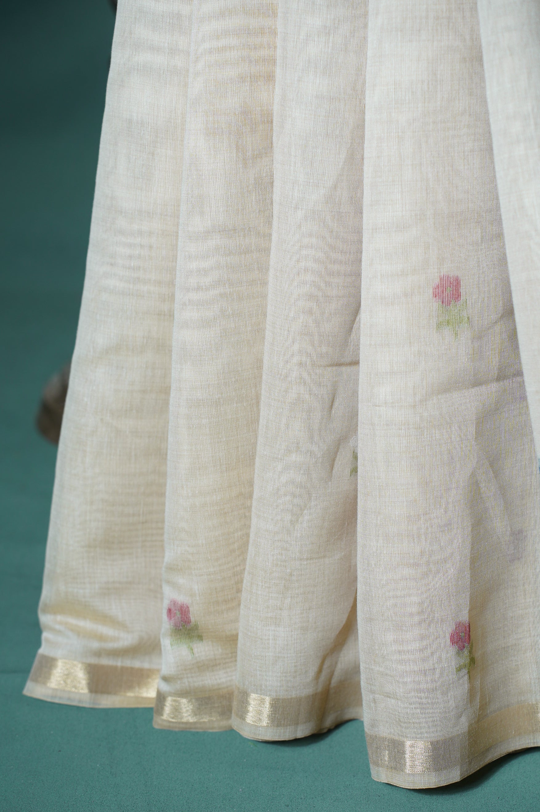 "UTSAV BANARAS 306" Banarasi Chikoo Beige Chanderi Jamdani Silk Saree with Village Narrative Pallu