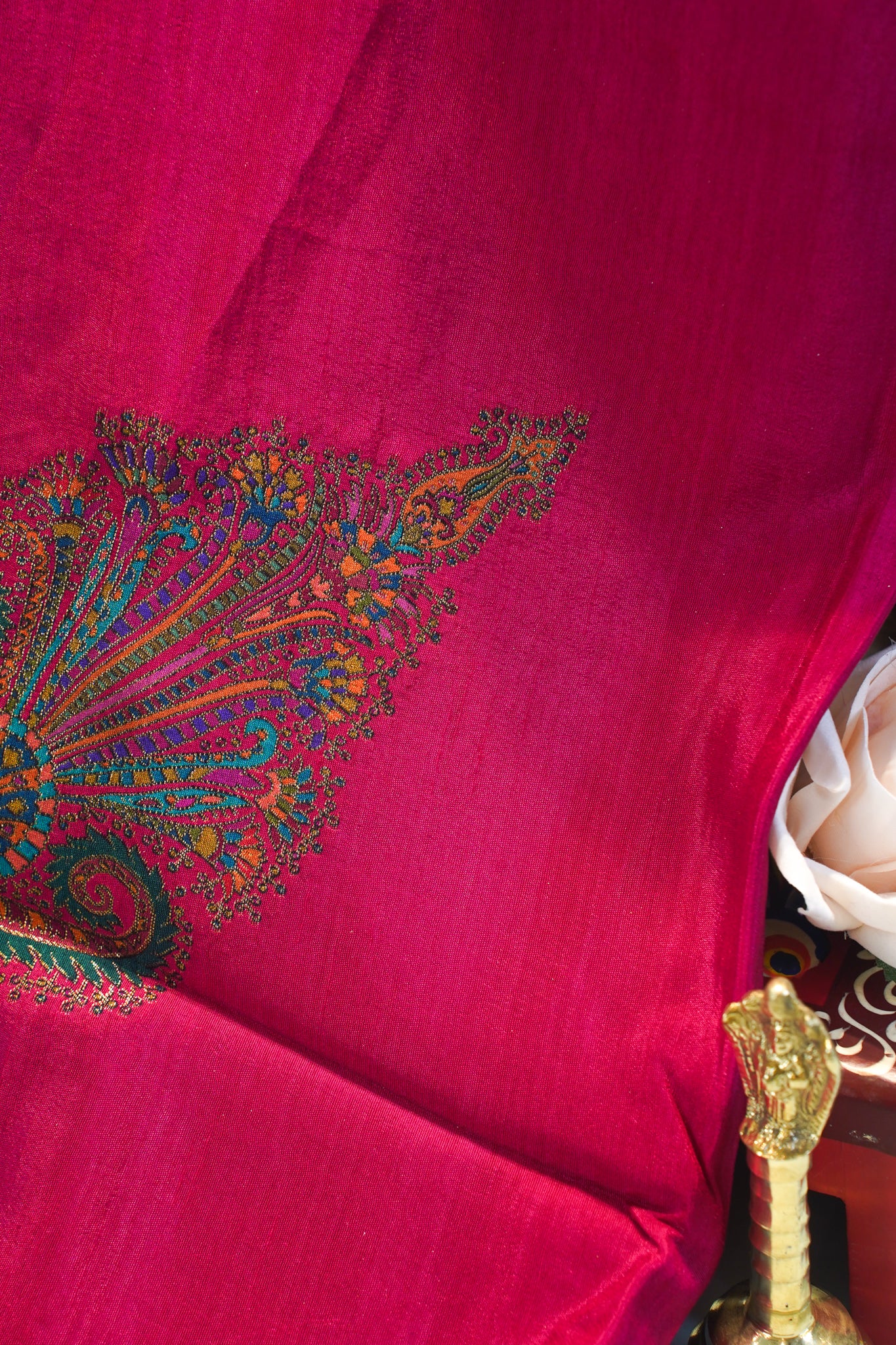 "Waah Banaras 087" Banarasi Hot Pink Meenakari Position Print Silk Saree