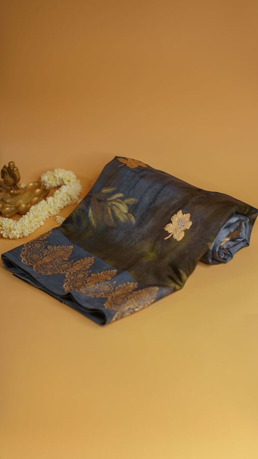 Rangrasiya "Pure Mango Raw Silk With Pure Zari Kadwa Work In Vibrant Color Fusion"