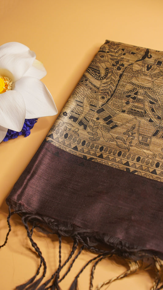 "UTSAV BANARAS 116" Banarasi Dark Taupe Madhubani Silk Saree