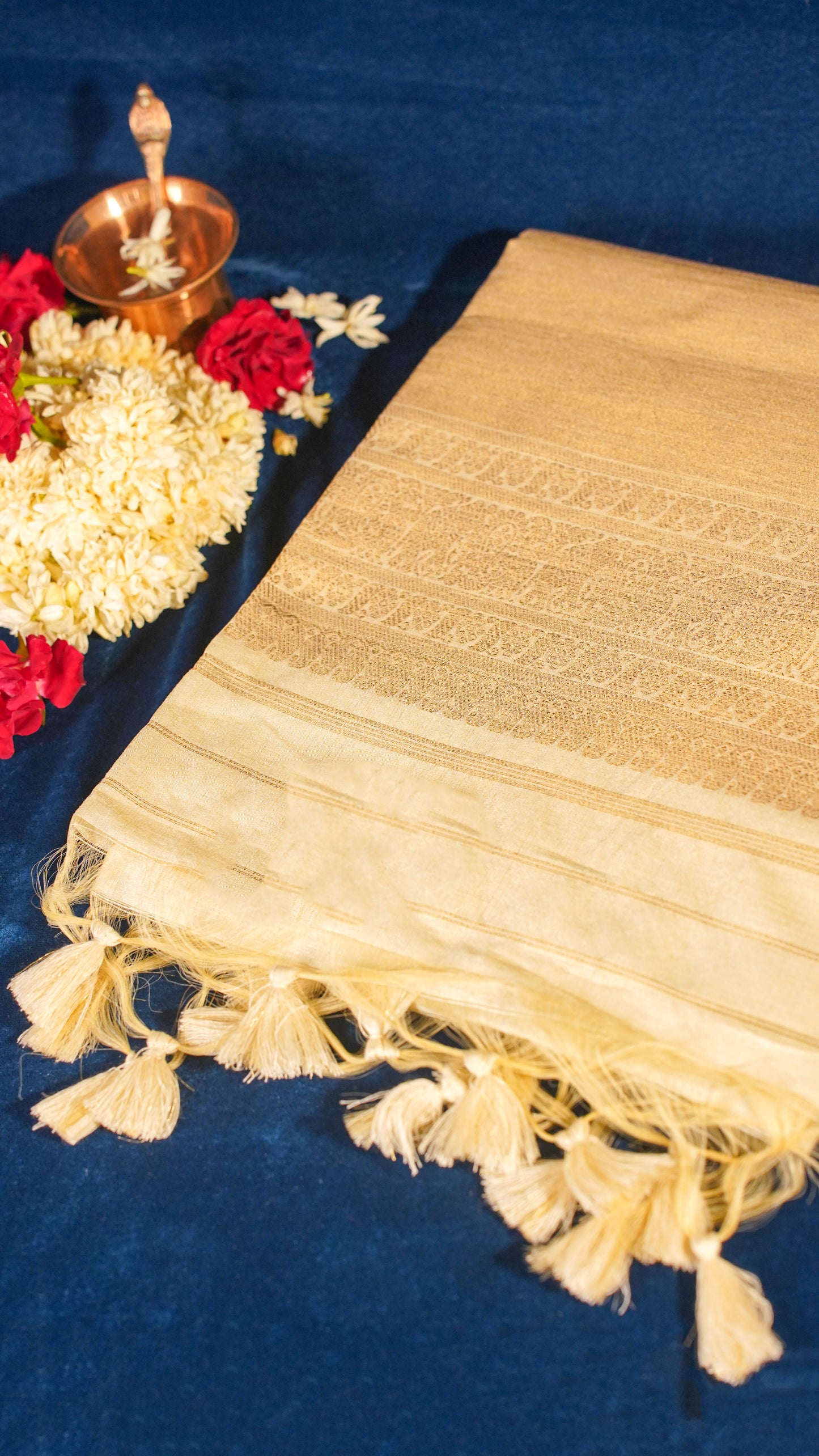 "UTSAV BANARAS 131" Banarasi Cream Temple Border Raw Silk Saree