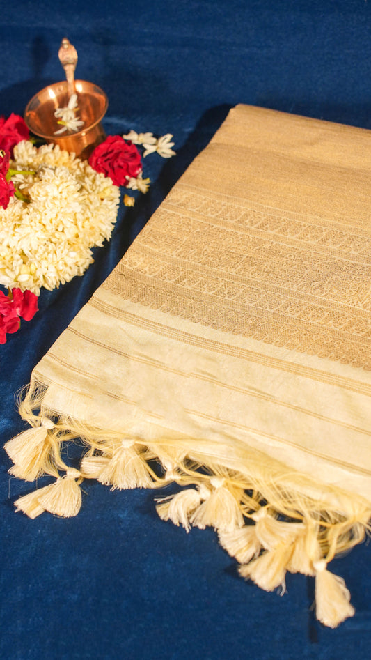 "UTSAV BANARAS 131" Banarasi Cream Temple Border Raw Silk Saree