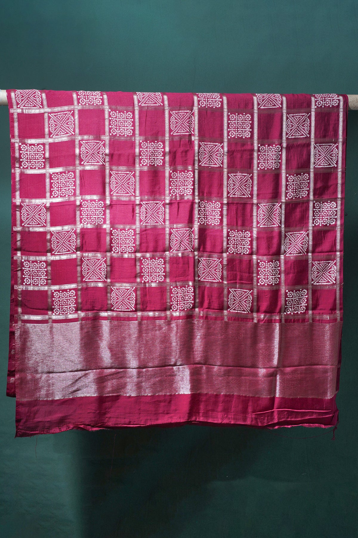 UTSAV BANARAS 371: Classic Maroon Soft Silk Gharchola Check Saree with Silver Zari Work
